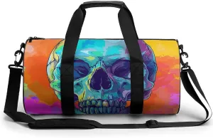 Sports Gym Bag for Women Men Travel Duffel Bag Cartoon Style Skull Weekender Bag Canvas Carry on Overnight Bag for Travel Swimming Fitness Workout Sports Duffle Bag, 17.7in/9in/9in