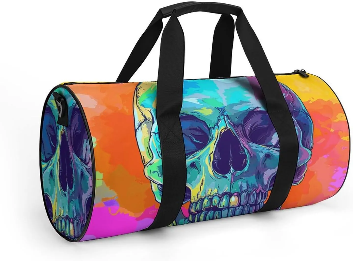 Sports Gym Bag for Women Men Travel Duffel Bag Cartoon Style Skull Weekender Bag Canvas Carry on Overnight Bag for Travel Swimming Fitness Workout Sports Duffle Bag, 17.7in/9in/9in