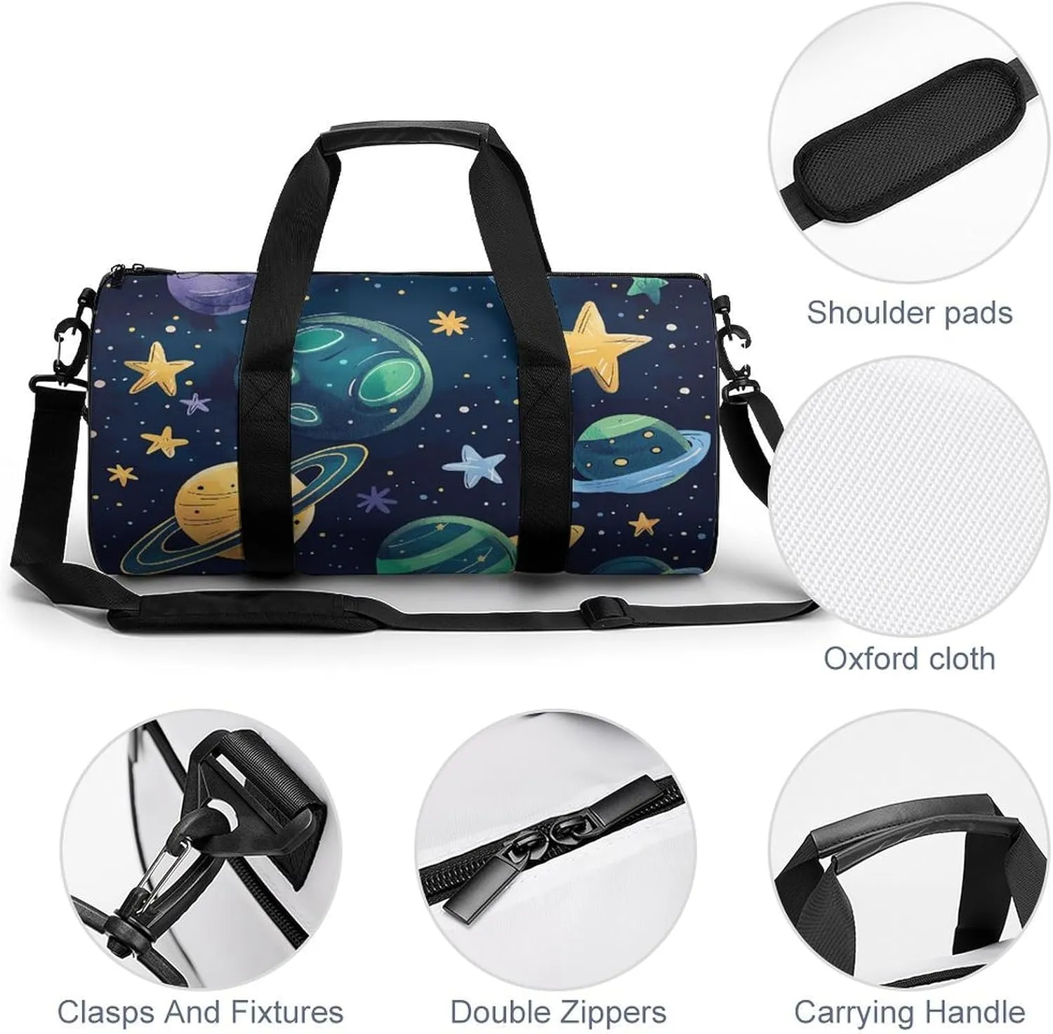 Sports Gym Bag for Women Men Travel Duffel Bag Cartoon Style Space Weekender Bag Canvas Carry on Overnight Bag for Travel Swimming Fitness Workout Sports Duffle Bag