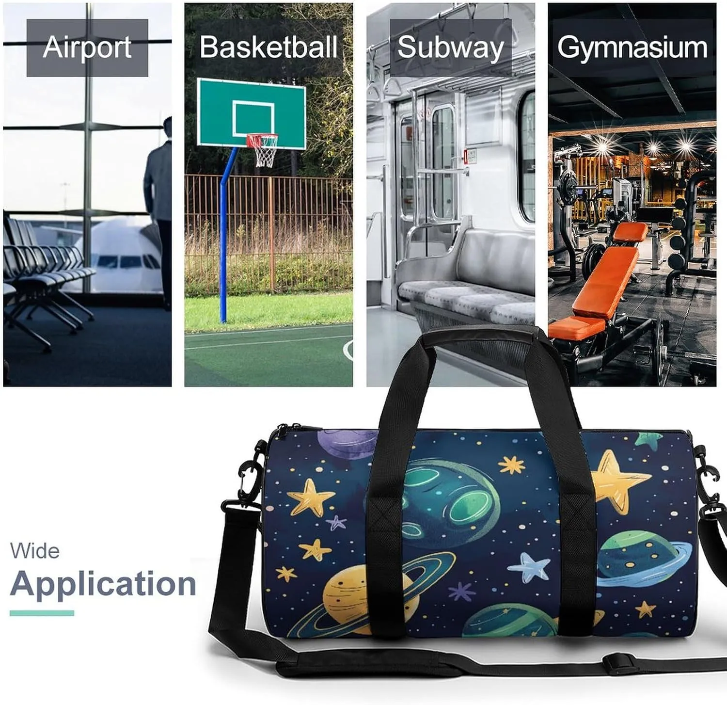 Sports Gym Bag for Women Men Travel Duffel Bag Cartoon Style Space Weekender Bag Canvas Carry on Overnight Bag for Travel Swimming Fitness Workout Sports Duffle Bag