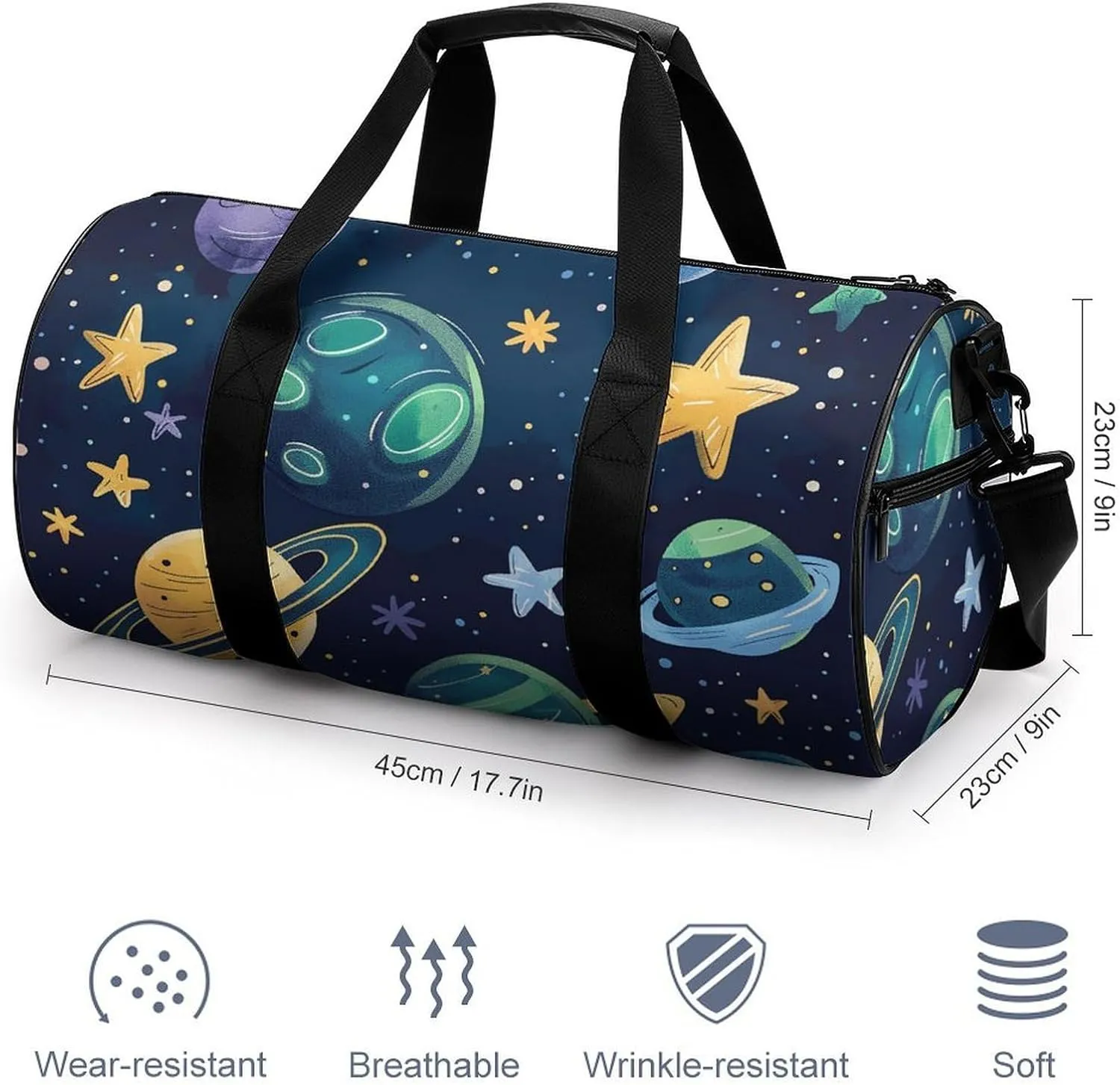 Sports Gym Bag for Women Men Travel Duffel Bag Cartoon Style Space Weekender Bag Canvas Carry on Overnight Bag for Travel Swimming Fitness Workout Sports Duffle Bag