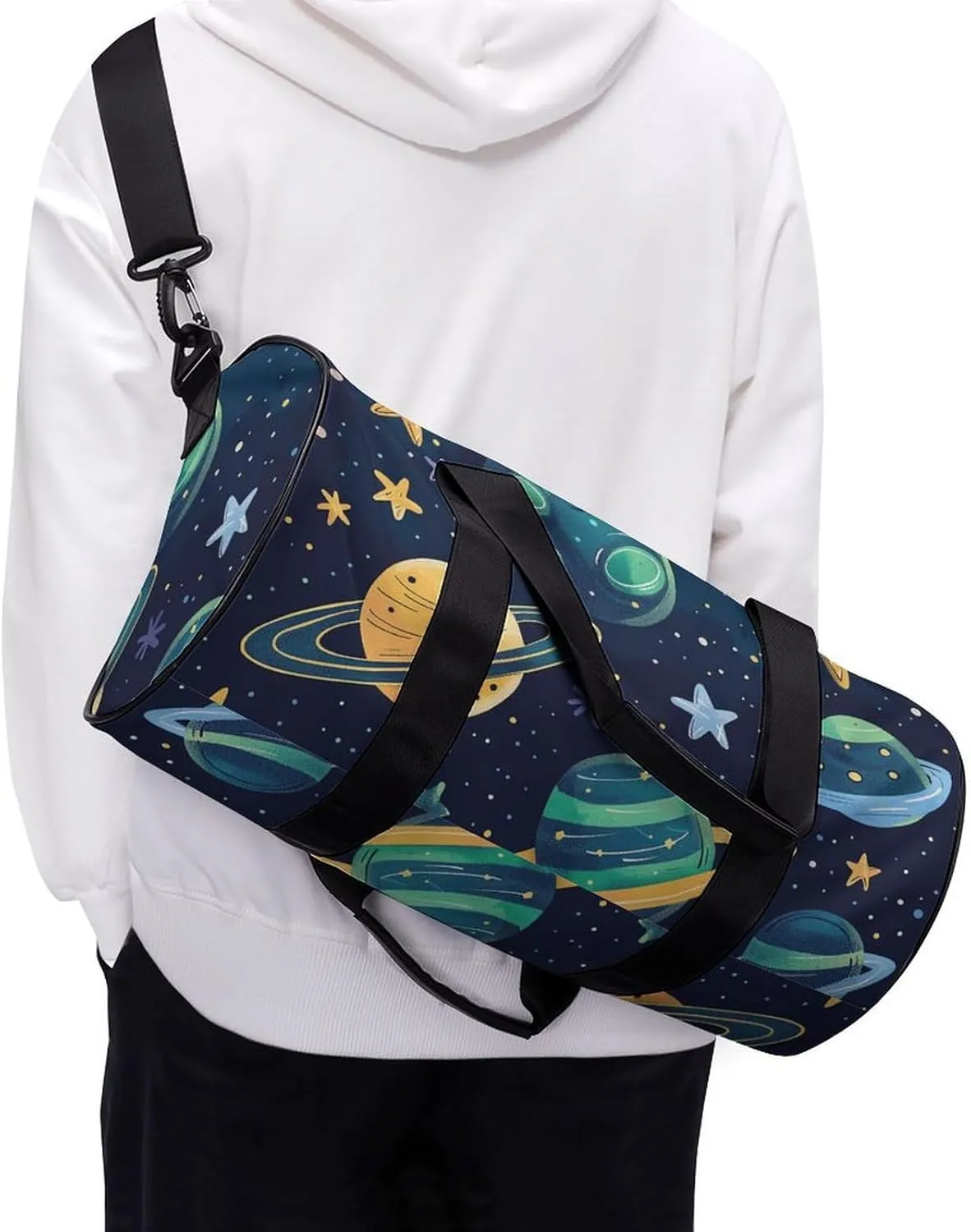 Sports Gym Bag for Women Men Travel Duffel Bag Cartoon Style Space Weekender Bag Canvas Carry on Overnight Bag for Travel Swimming Fitness Workout Sports Duffle Bag