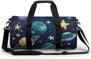 Sports Gym Bag for Women Men Travel Duffel Bag Cartoon Style Space Weekender Bag Canvas Carry on Overnight Bag for Travel Swimming Fitness Workout Sports Duffle Bag