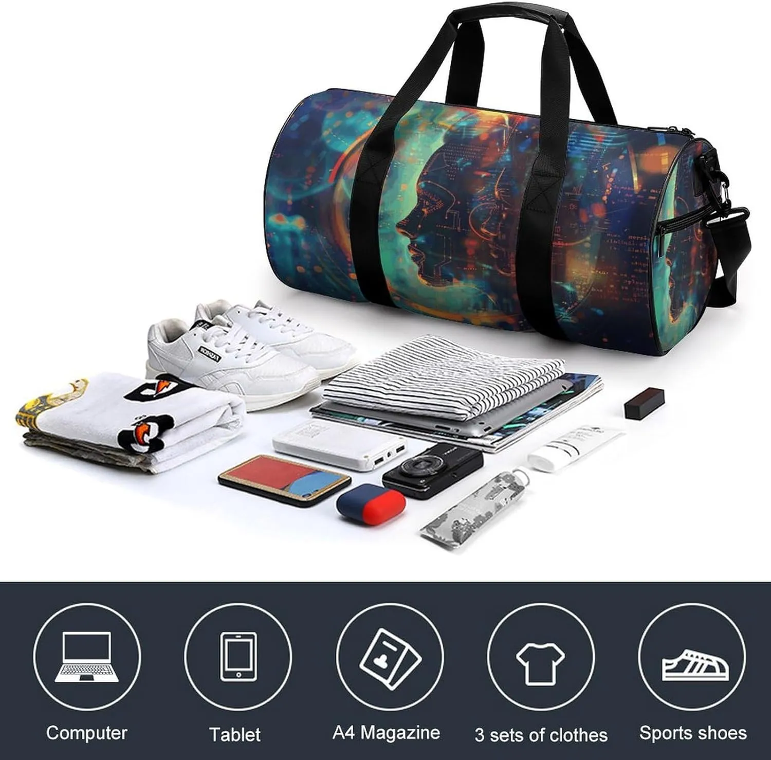 Sports Gym Bag for Women Men Travel Duffel Bag Code And Data Weekender Bag Canvas Carry on Overnight Bag for Travel Swimming Fitness Workout Sports Duffle Bag, 17.7in/9in/9in, style-1