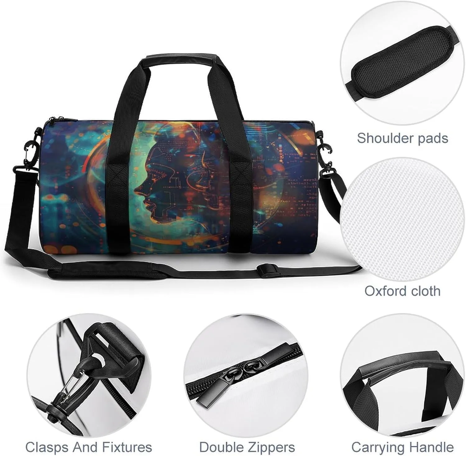 Sports Gym Bag for Women Men Travel Duffel Bag Code And Data Weekender Bag Canvas Carry on Overnight Bag for Travel Swimming Fitness Workout Sports Duffle Bag, 17.7in/9in/9in, style-1