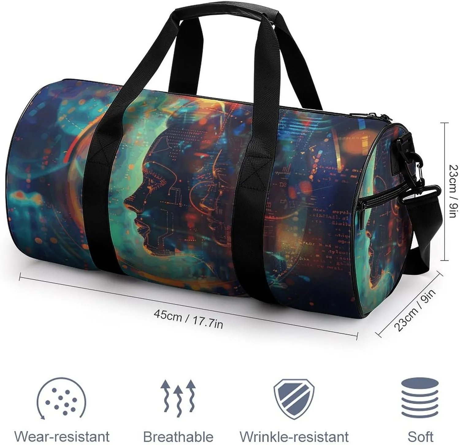 Sports Gym Bag for Women Men Travel Duffel Bag Code And Data Weekender Bag Canvas Carry on Overnight Bag for Travel Swimming Fitness Workout Sports Duffle Bag, 17.7in/9in/9in, style-1