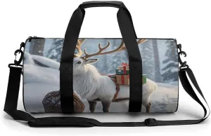 Sports Gym Bag for Women Men Travel Duffel Bag Cute Xmas Reindeer Weekender Bag Canvas Carry on Overnight Bag for Travel Swimming Fitness Workout Sports Duffle Bag