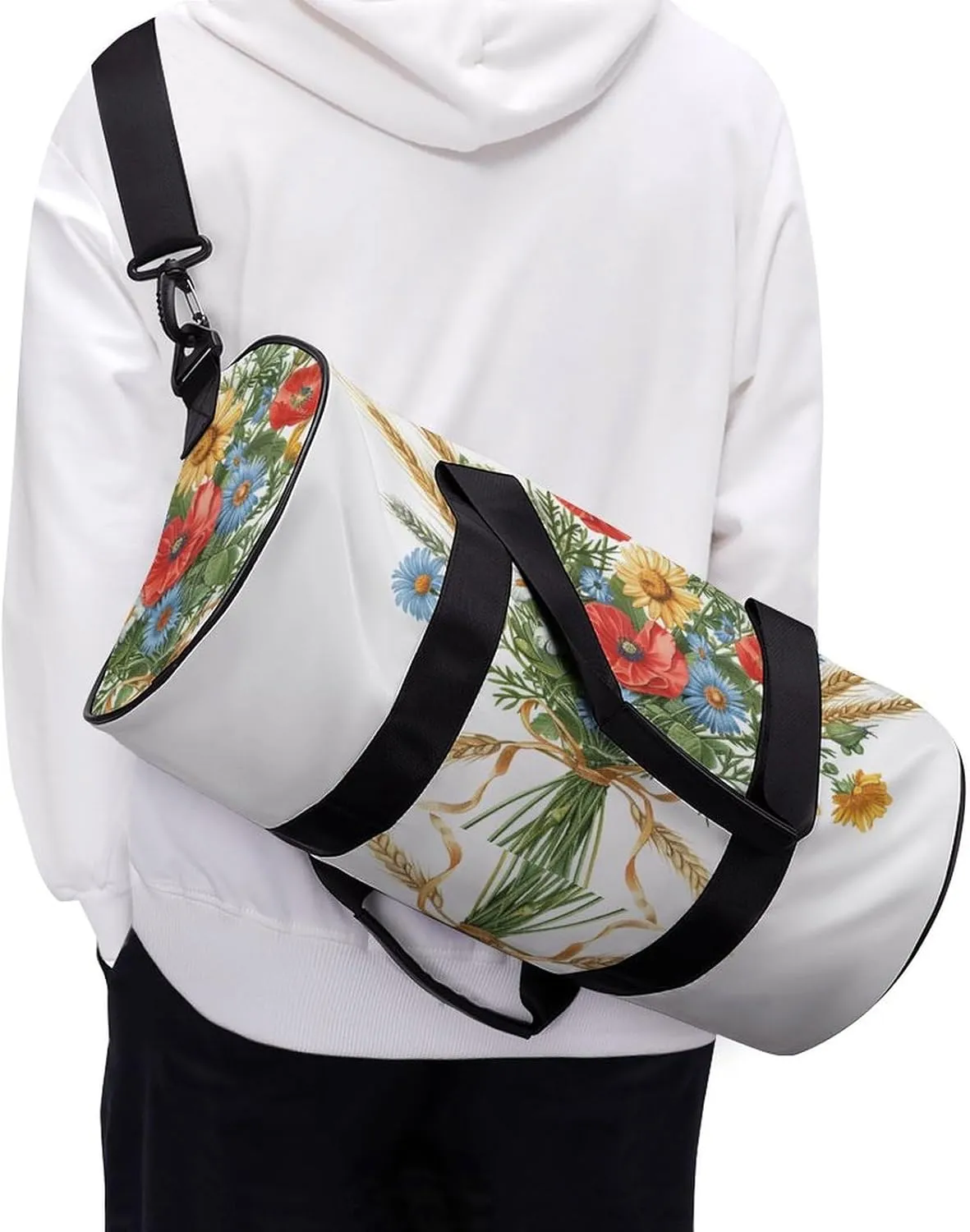 Sports Gym Bag for Women Men Travel Duffel Bag Daisy Bouquet Retro Weekender Bag Canvas Carry on Overnight Bag for Travel Swimming Fitness Workout Sports Duffle Bag