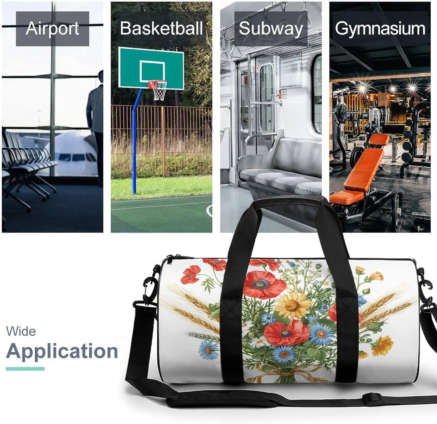 Sports Gym Bag for Women Men Travel Duffel Bag Daisy Bouquet Retro Weekender Bag Canvas Carry on Overnight Bag for Travel Swimming Fitness Workout Sports Duffle Bag
