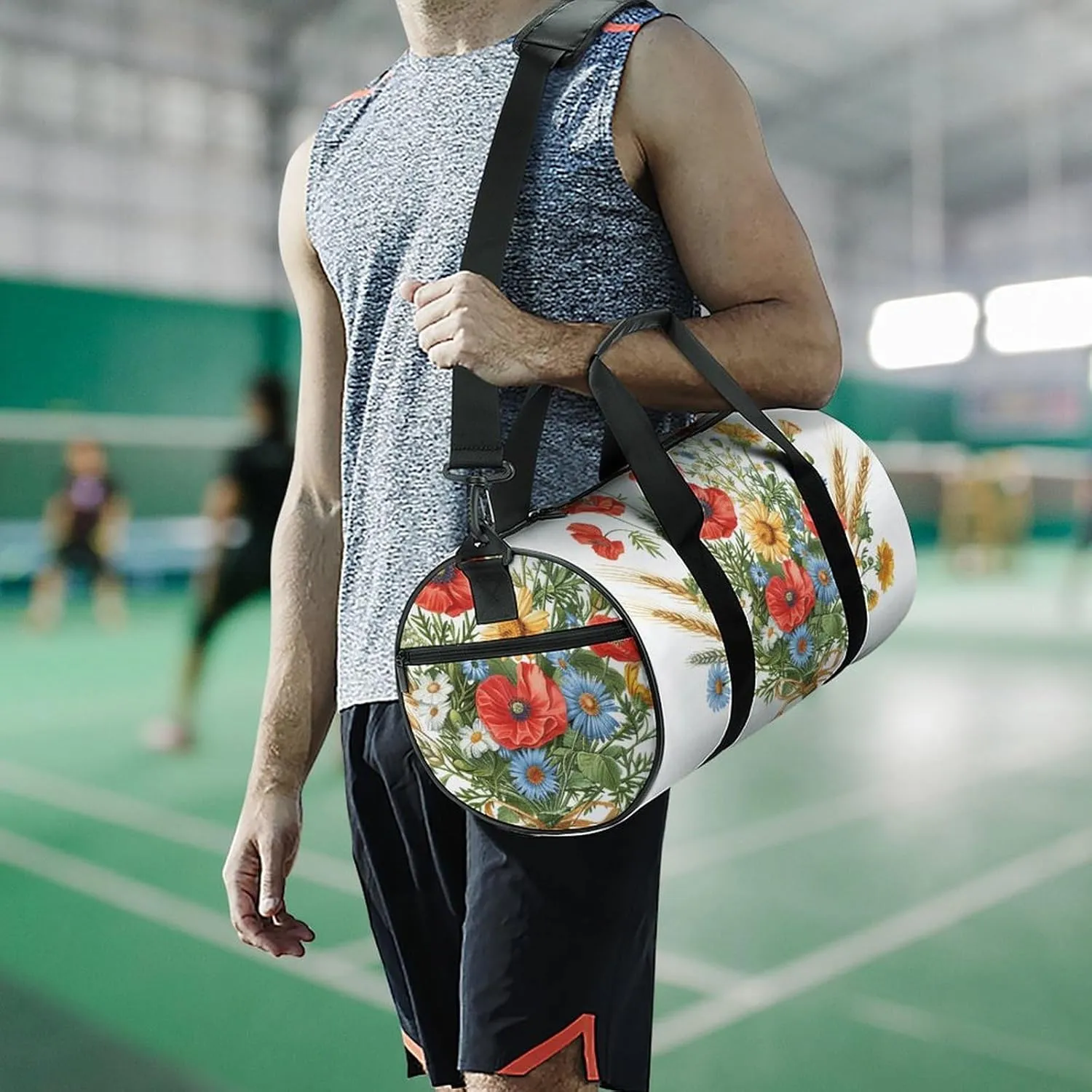 Sports Gym Bag for Women Men Travel Duffel Bag Daisy Bouquet Retro Weekender Bag Canvas Carry on Overnight Bag for Travel Swimming Fitness Workout Sports Duffle Bag
