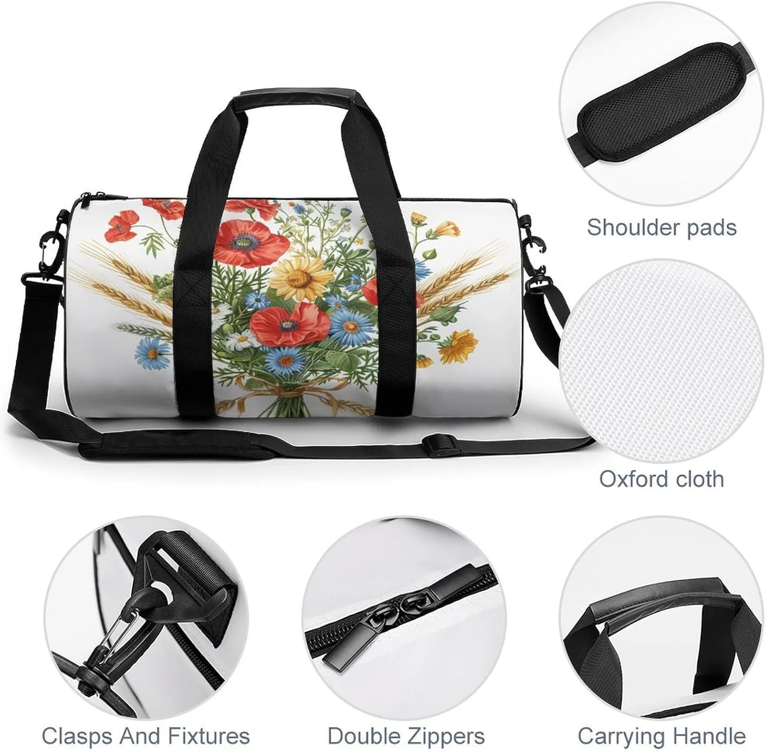 Sports Gym Bag for Women Men Travel Duffel Bag Daisy Bouquet Retro Weekender Bag Canvas Carry on Overnight Bag for Travel Swimming Fitness Workout Sports Duffle Bag