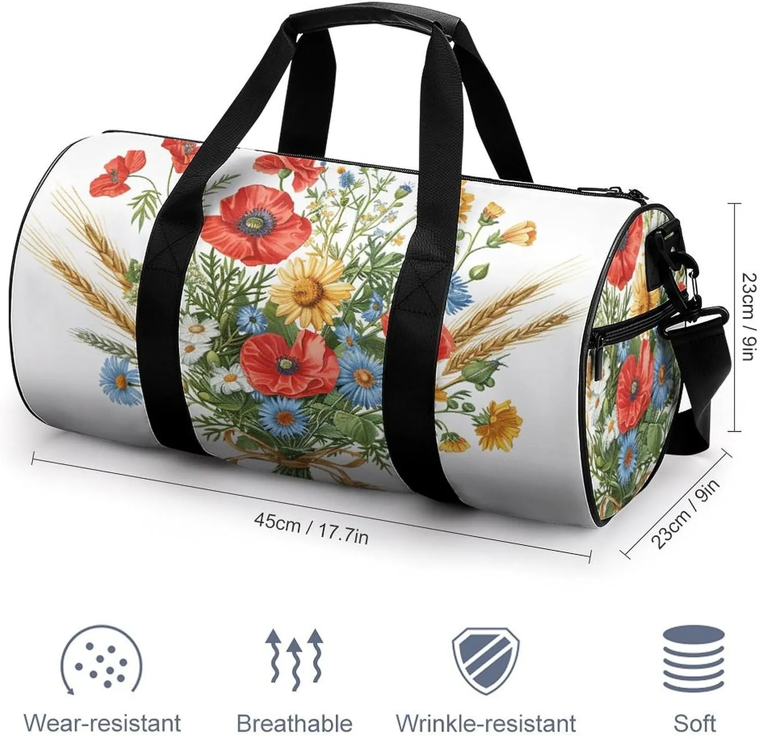 Sports Gym Bag for Women Men Travel Duffel Bag Daisy Bouquet Retro Weekender Bag Canvas Carry on Overnight Bag for Travel Swimming Fitness Workout Sports Duffle Bag