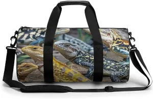 Sports Gym Bag for Women Men Travel Duffel Bag Different Types of Lizard Weekender Bag Canvas Carry on Overnight Bag for Travel Swimming Fitness Workout Sports Duffle Bag