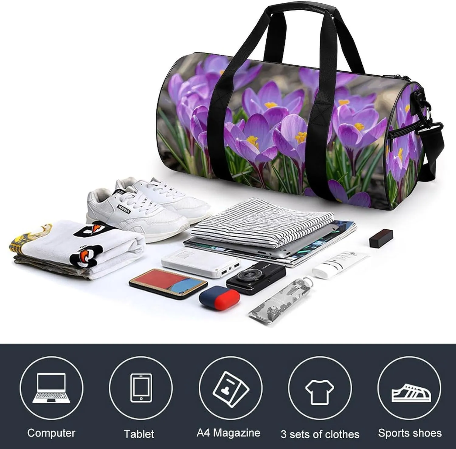 Sports Gym Bag for Women Men Travel Duffel Bag Flowers Are Blooming Weekender Bag Canvas Carry on Overnight Bag for Travel Swimming Fitness Workout Sports Duffle Bag