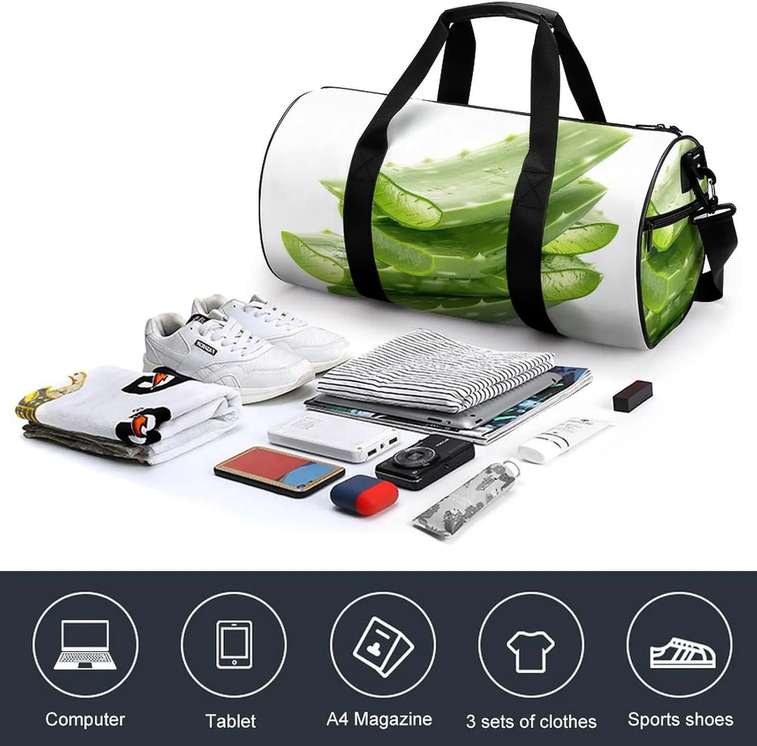 Sports Gym Bag for Women Men Travel Duffel Bag Fresh Aloe Vera Flakes Weekender Bag Canvas Carry on Overnight Bag for Travel Swimming Fitness Workout Sports Duffle Bag