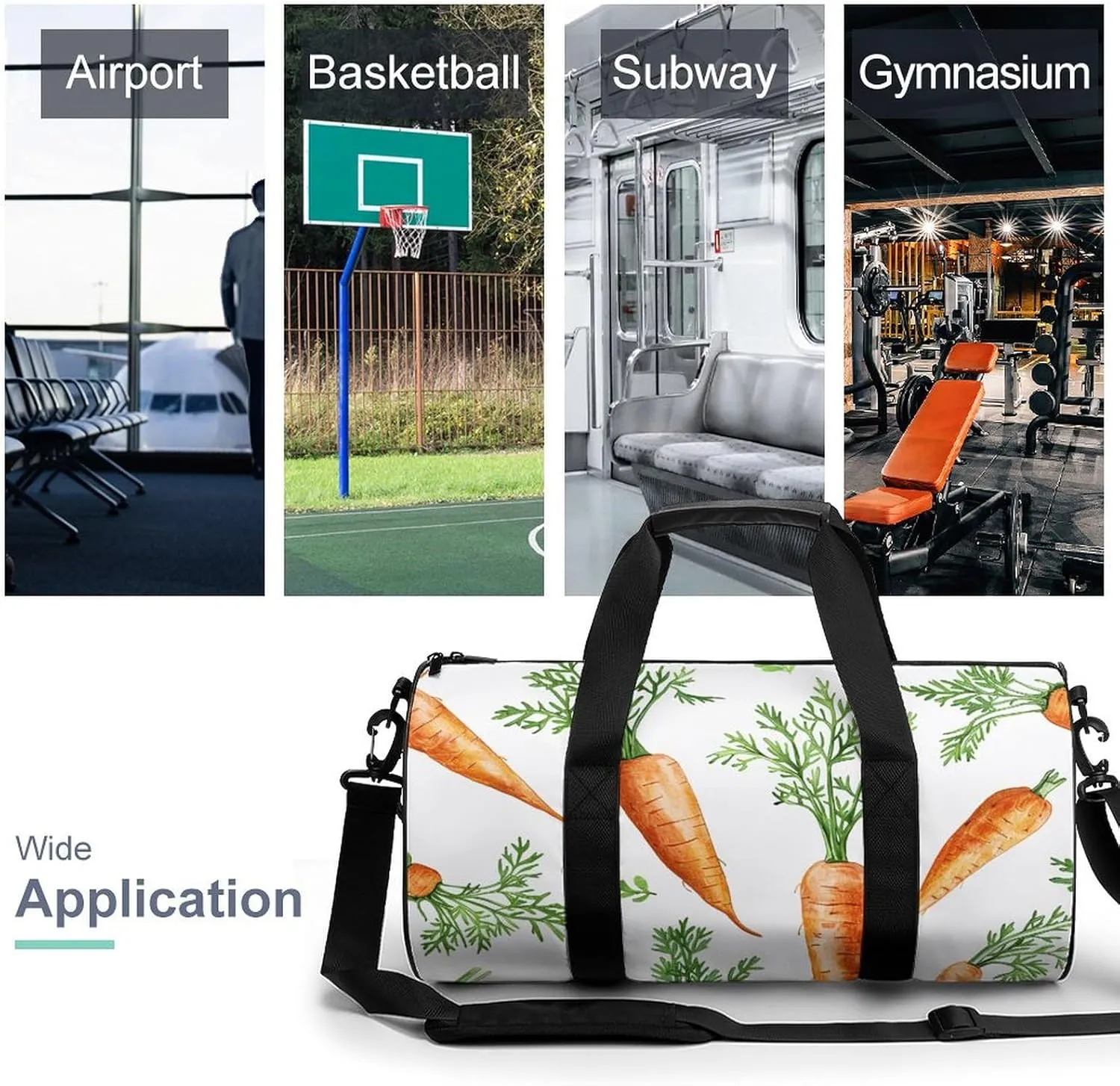 Sports Gym Bag for Women Men Travel Duffel Bag Fresh Carrot Pattern Weekender Bag Canvas Carry on Overnight Bag for Travel Swimming Fitness Workout Sports Duffle Bag, 17.7in/9in/9in, style