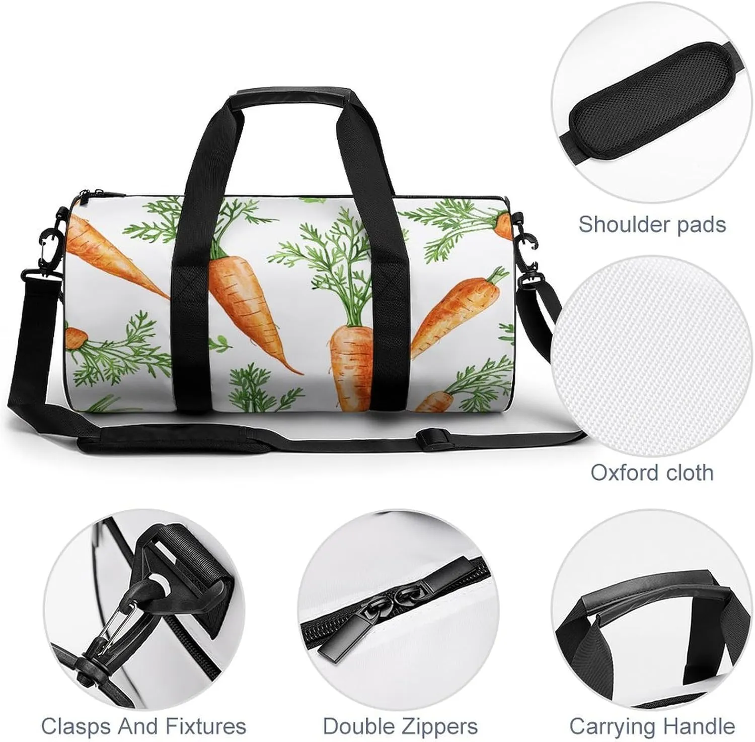 Sports Gym Bag for Women Men Travel Duffel Bag Fresh Carrot Pattern Weekender Bag Canvas Carry on Overnight Bag for Travel Swimming Fitness Workout Sports Duffle Bag, 17.7in/9in/9in, style
