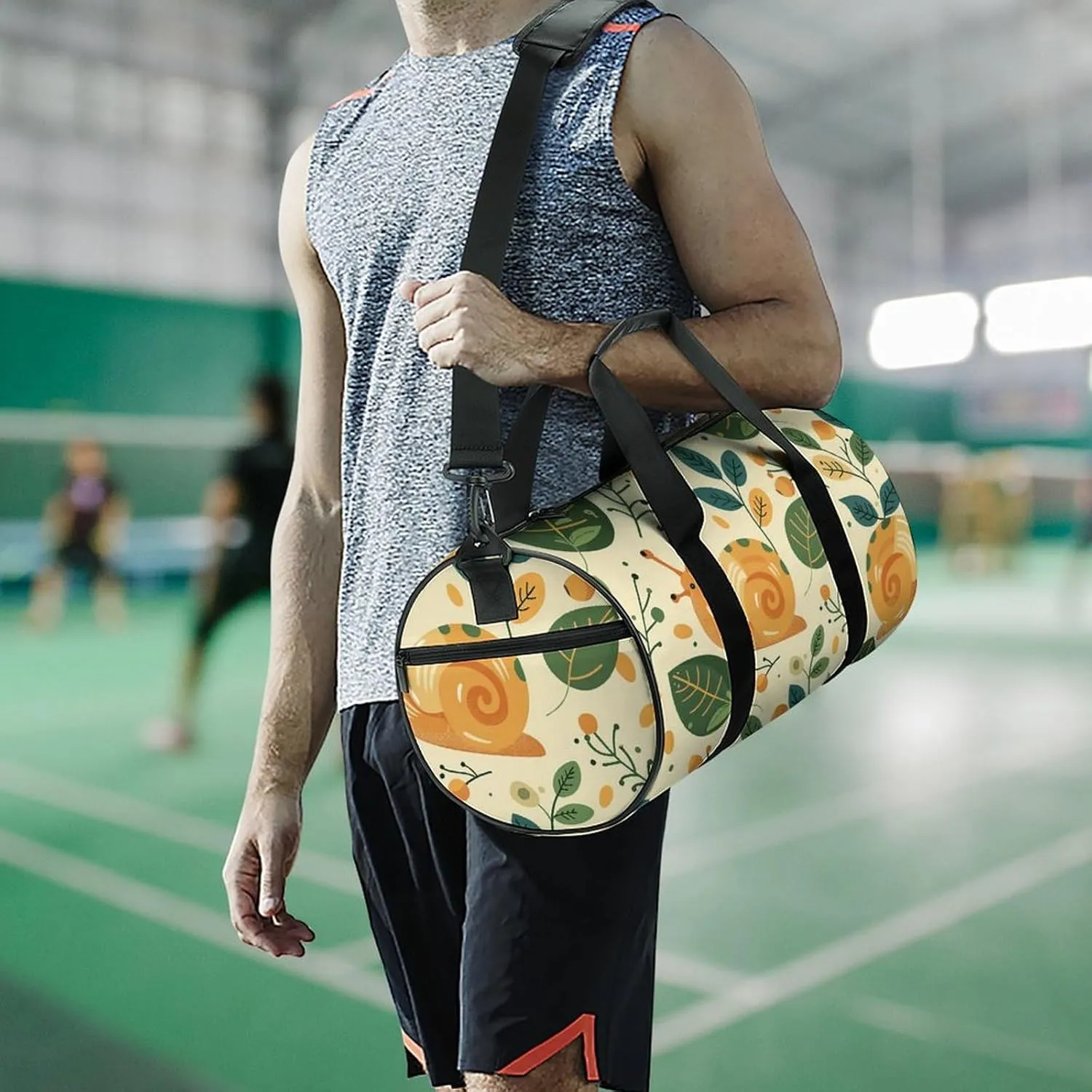 Sports Gym Bag for Women Men Travel Duffel Bag Green Little Snail Weekender Bag Canvas Carry on Overnight Bag for Travel Swimming Fitness Workout Sports Duffle Bag