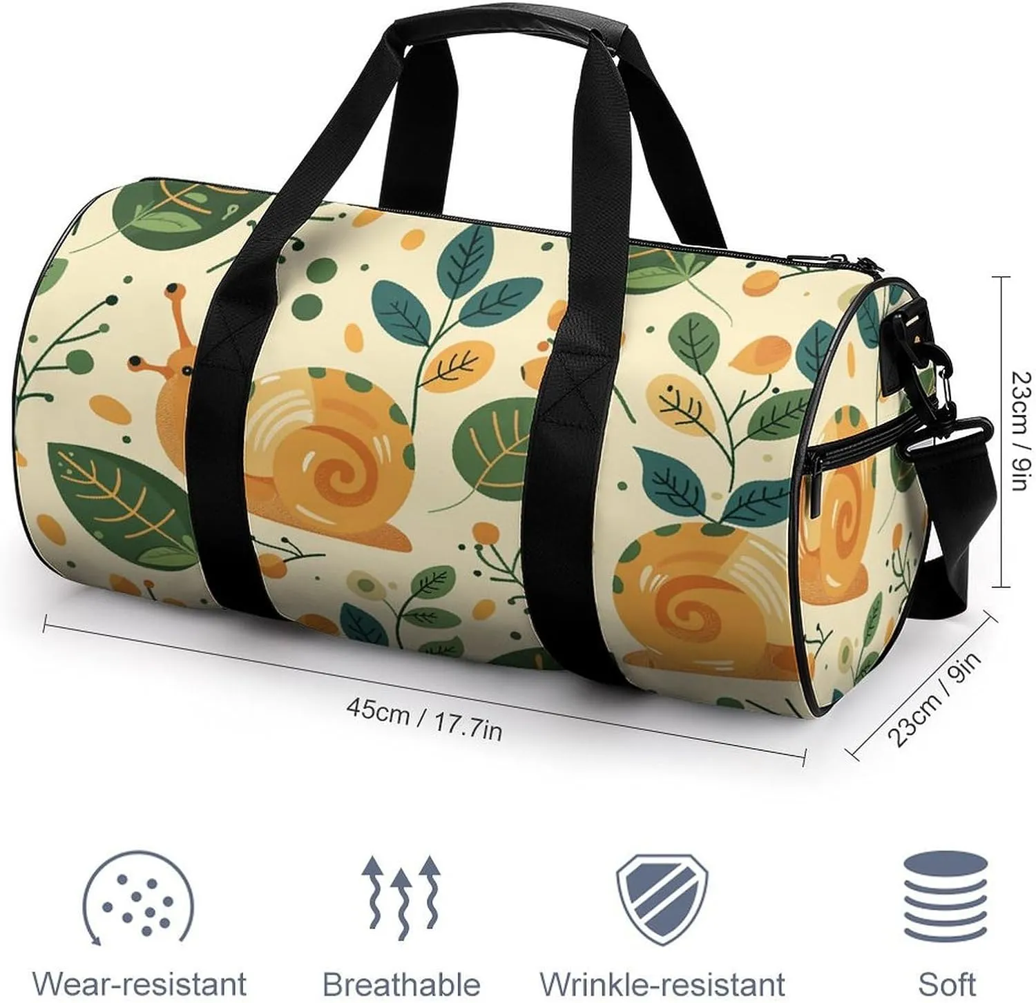 Sports Gym Bag for Women Men Travel Duffel Bag Green Little Snail Weekender Bag Canvas Carry on Overnight Bag for Travel Swimming Fitness Workout Sports Duffle Bag