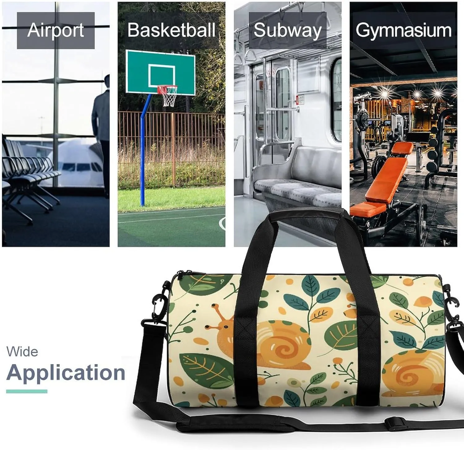 Sports Gym Bag for Women Men Travel Duffel Bag Green Little Snail Weekender Bag Canvas Carry on Overnight Bag for Travel Swimming Fitness Workout Sports Duffle Bag