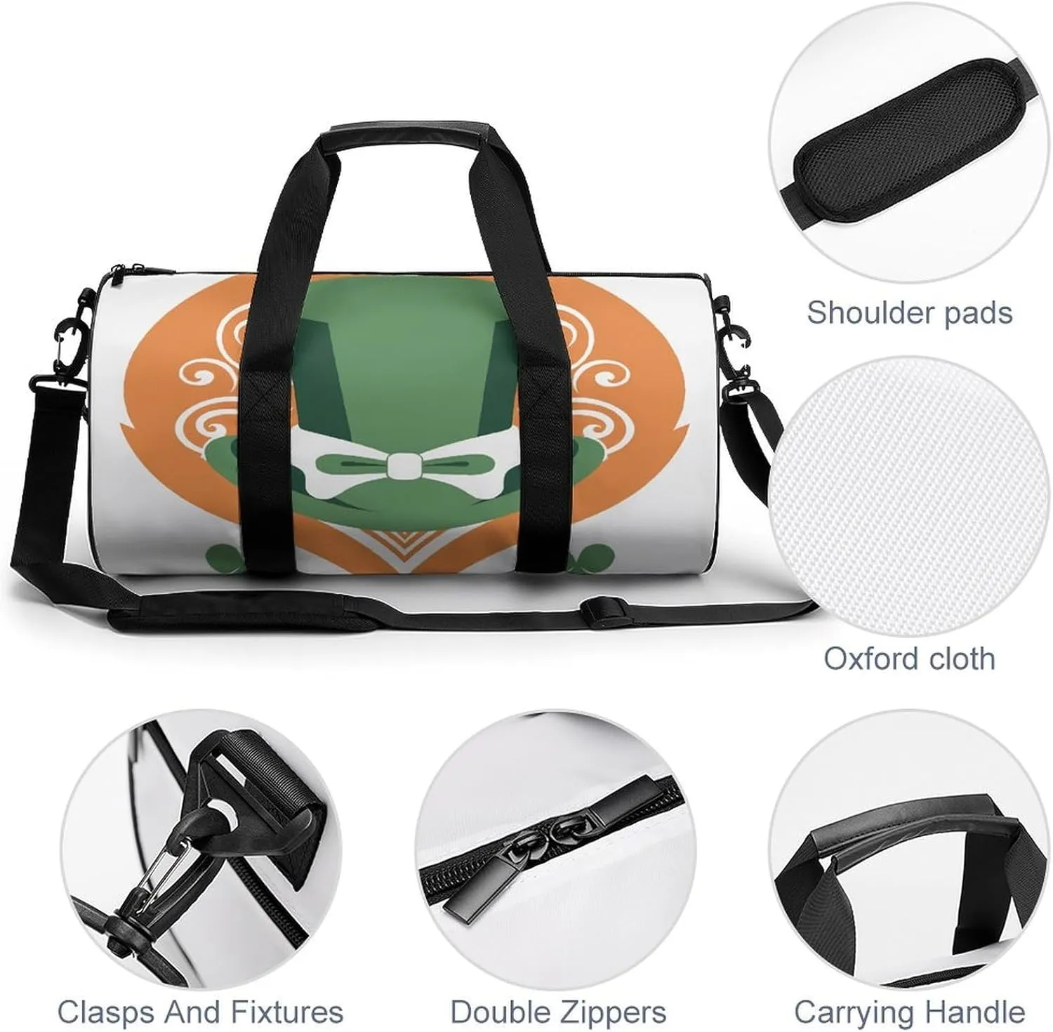 Sports Gym Bag for Women Men Travel Duffel Bag Hand Drawn Green Hat Weekender Bag Canvas Carry on Overnight Bag for Travel Swimming Fitness Workout Sports Duffle Bag, 17.7in/9in/9in, style-1-1