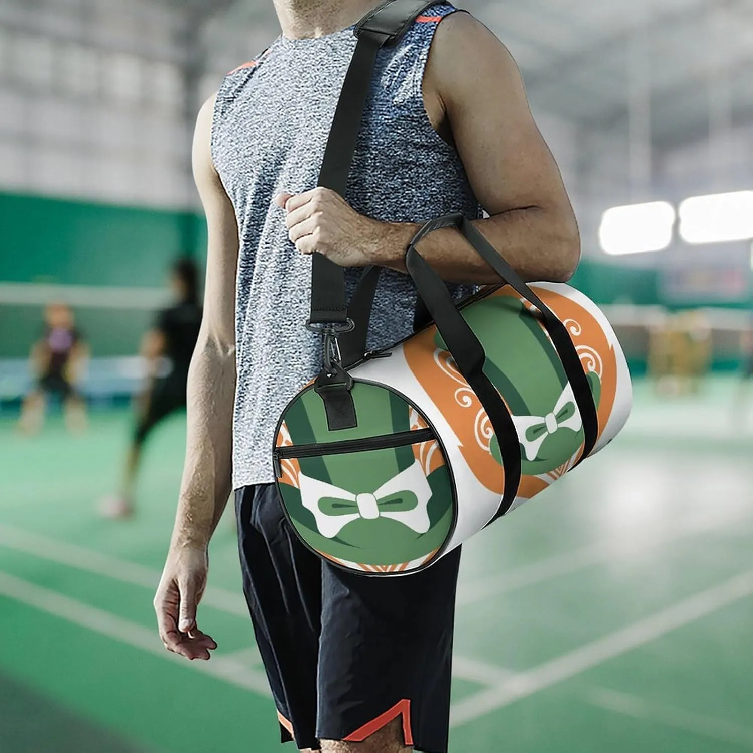 Sports Gym Bag for Women Men Travel Duffel Bag Hand Drawn Green Hat Weekender Bag Canvas Carry on Overnight Bag for Travel Swimming Fitness Workout Sports Duffle Bag, 17.7in/9in/9in, style-1-1