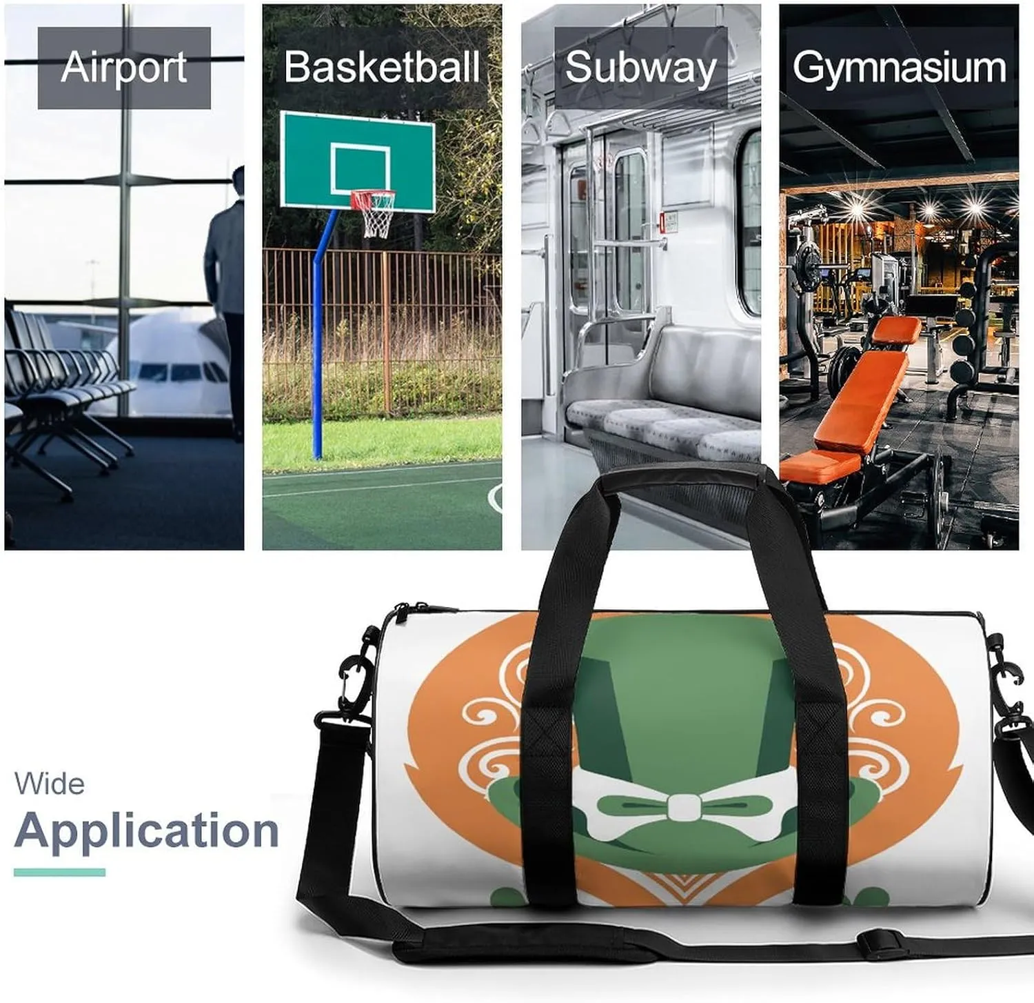 Sports Gym Bag for Women Men Travel Duffel Bag Hand Drawn Green Hat Weekender Bag Canvas Carry on Overnight Bag for Travel Swimming Fitness Workout Sports Duffle Bag, 17.7in/9in/9in, style-1-1