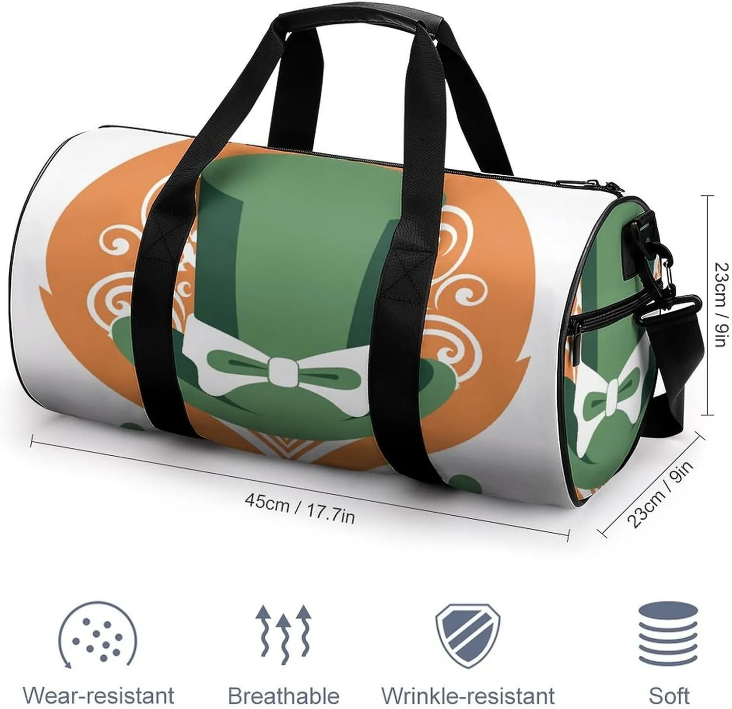 Sports Gym Bag for Women Men Travel Duffel Bag Hand Drawn Green Hat Weekender Bag Canvas Carry on Overnight Bag for Travel Swimming Fitness Workout Sports Duffle Bag, 17.7in/9in/9in, style-1-1