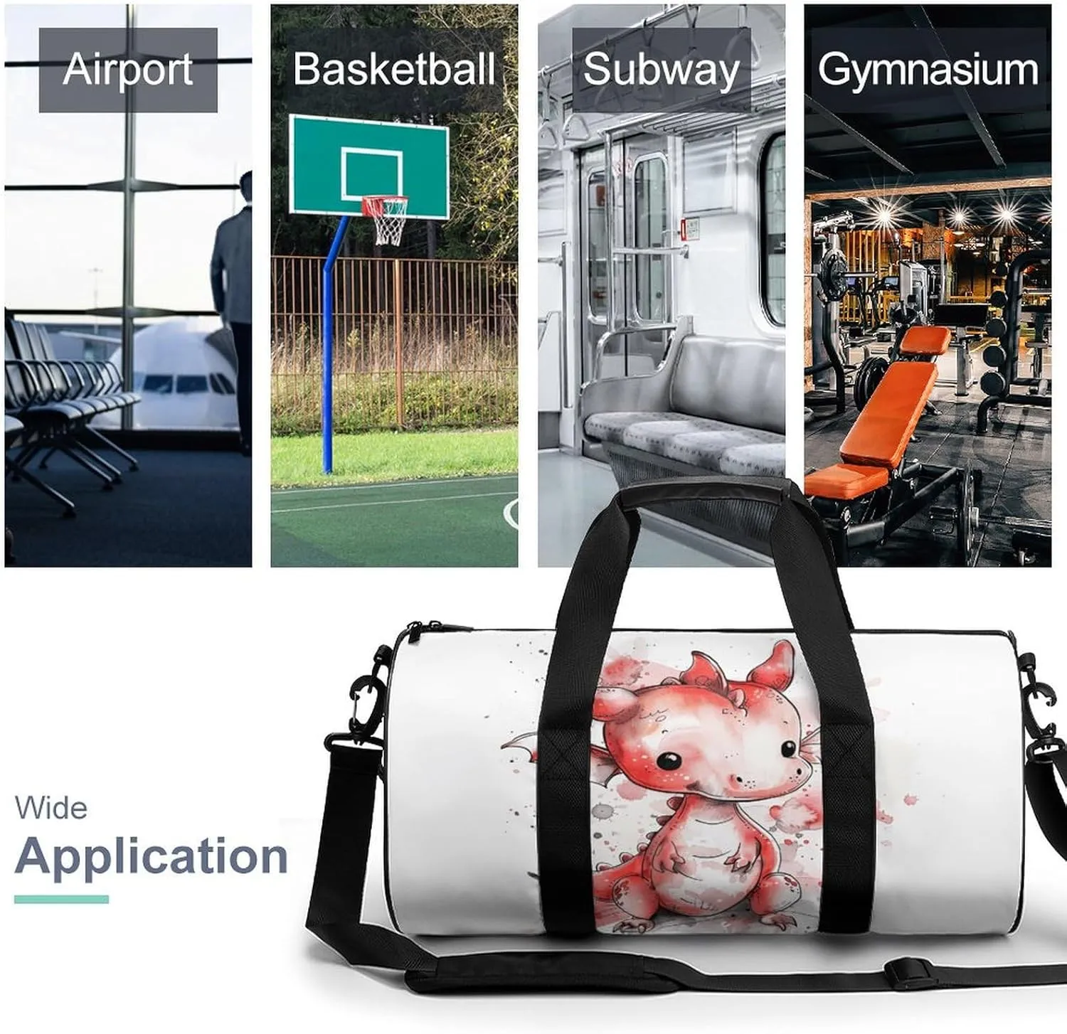Sports Gym Bag for Women Men Travel Duffel Bag Ink Style Dragon Weekender Bag Canvas Carry on Overnight Bag for Travel Swimming Fitness Workout Sports Duffle Bag, 17.7in/9in/9in
