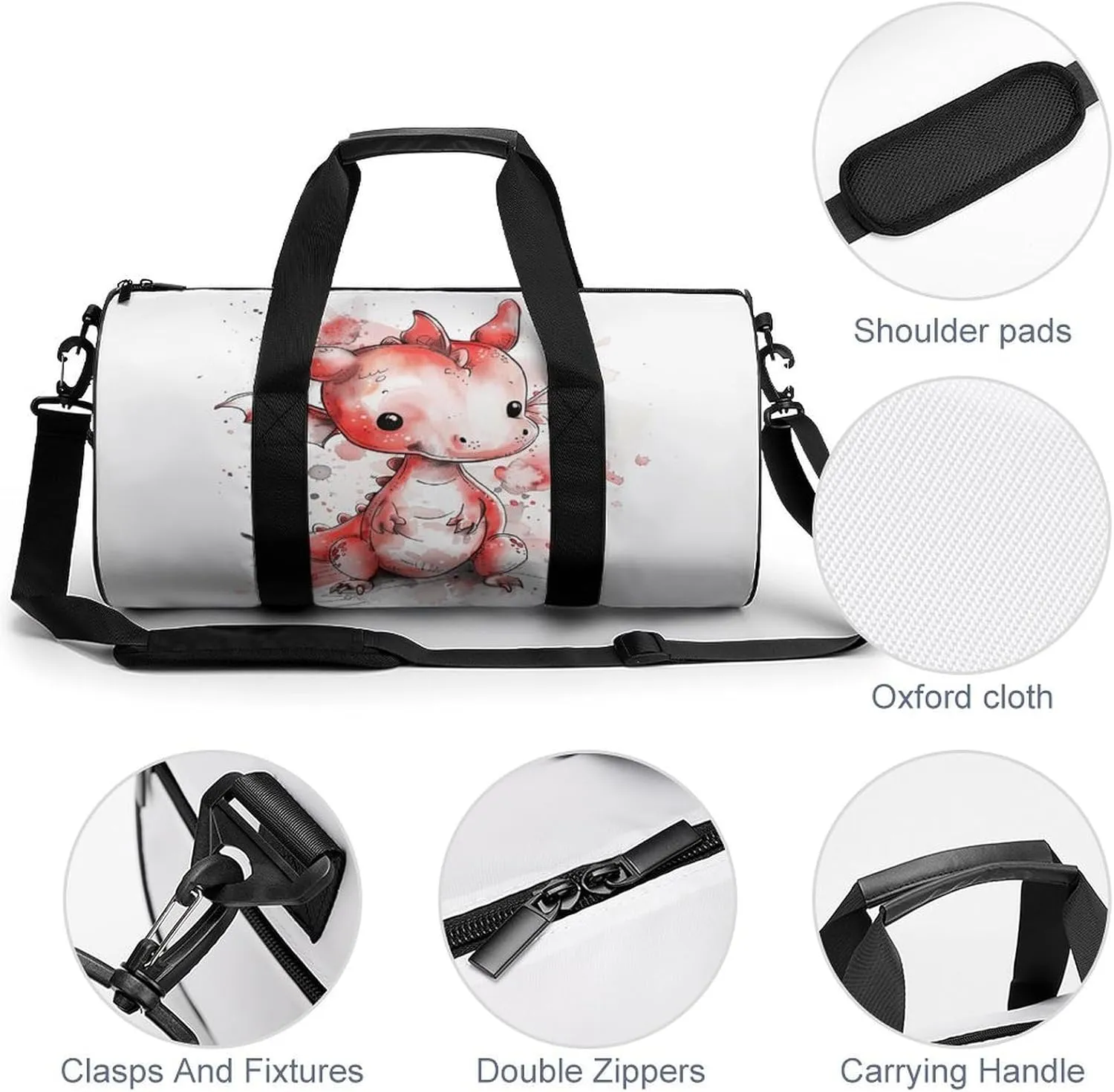 Sports Gym Bag for Women Men Travel Duffel Bag Ink Style Dragon Weekender Bag Canvas Carry on Overnight Bag for Travel Swimming Fitness Workout Sports Duffle Bag, 17.7in/9in/9in