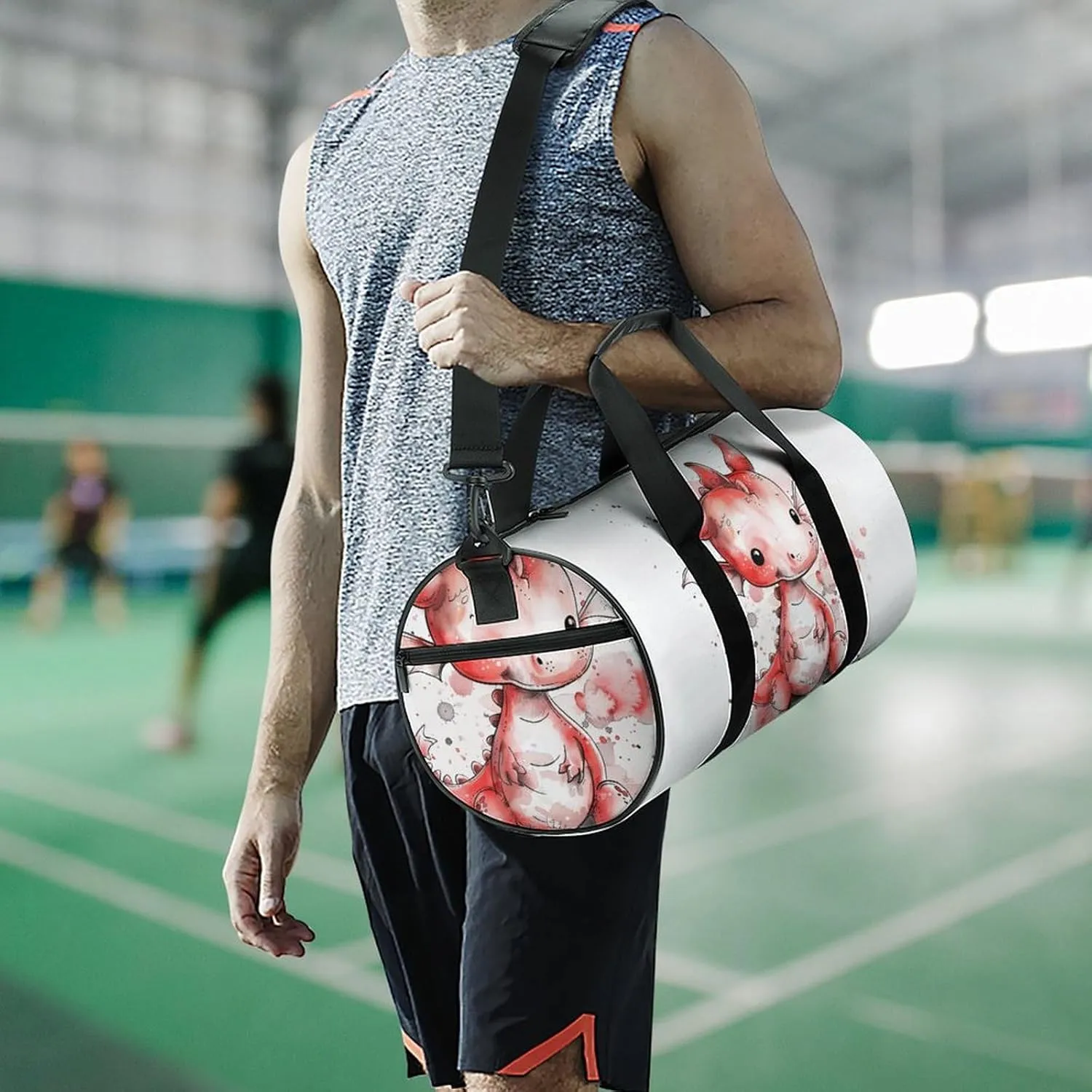 Sports Gym Bag for Women Men Travel Duffel Bag Ink Style Dragon Weekender Bag Canvas Carry on Overnight Bag for Travel Swimming Fitness Workout Sports Duffle Bag, 17.7in/9in/9in