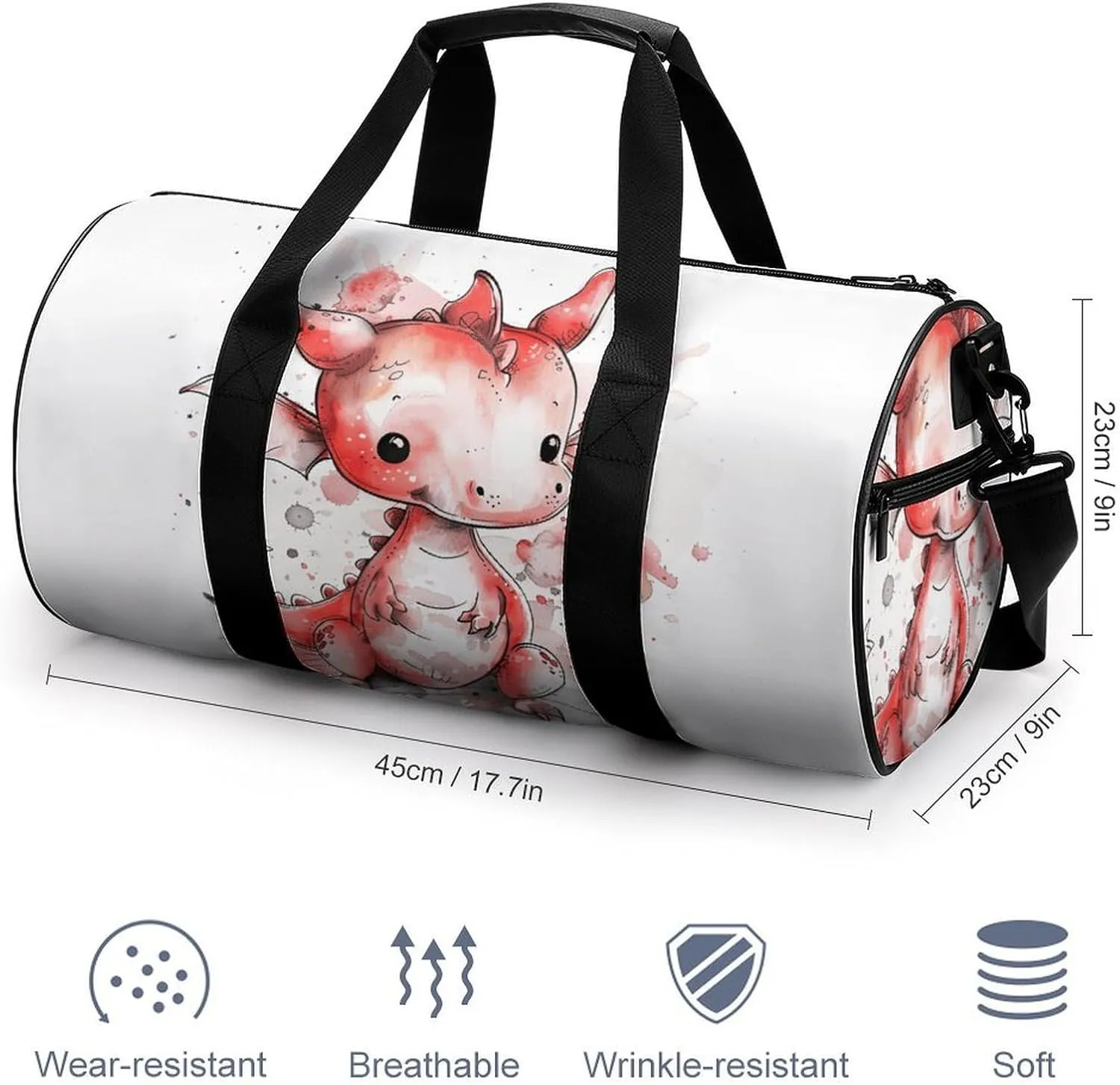 Sports Gym Bag for Women Men Travel Duffel Bag Ink Style Dragon Weekender Bag Canvas Carry on Overnight Bag for Travel Swimming Fitness Workout Sports Duffle Bag, 17.7in/9in/9in