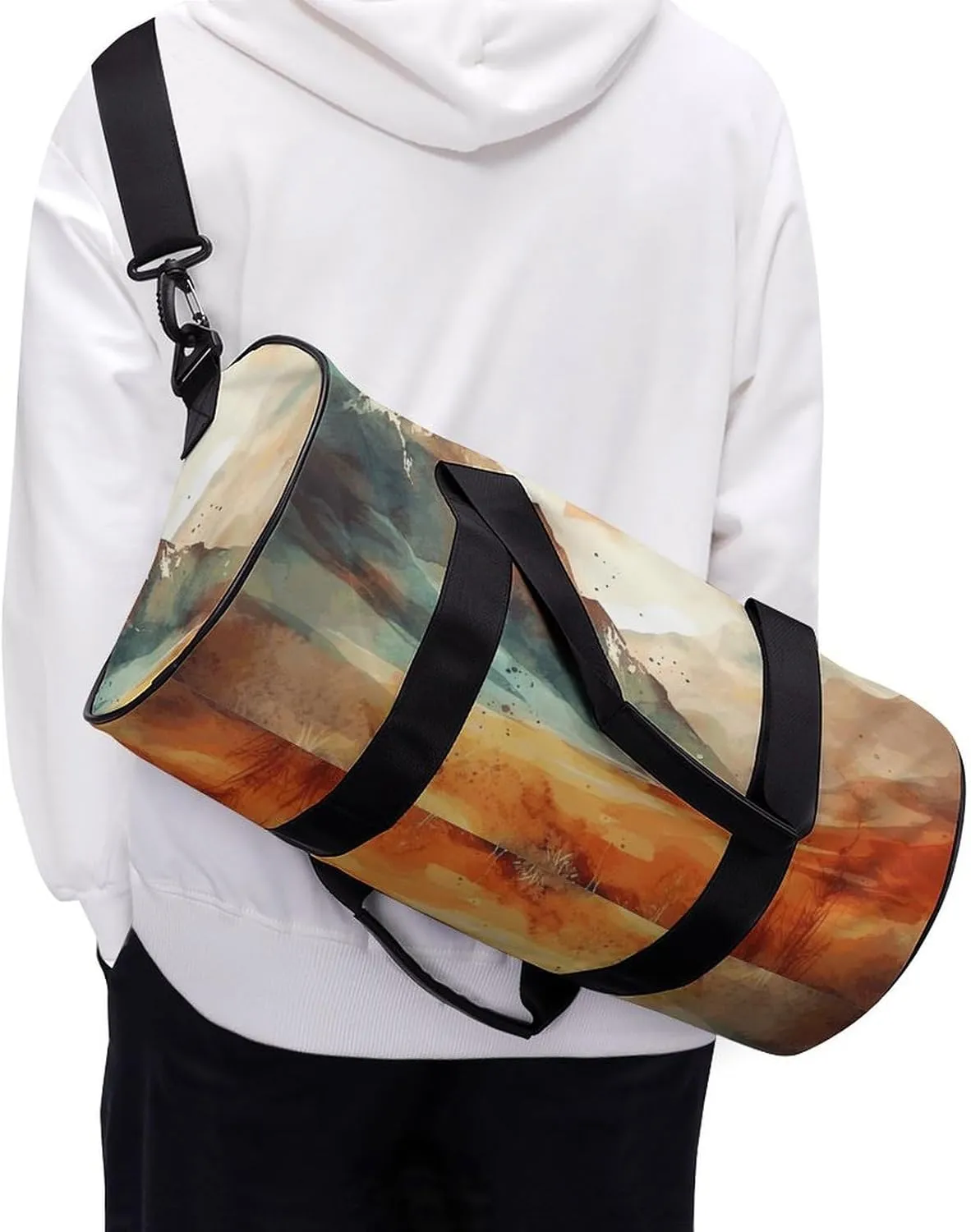 Sports Gym Bag for Women Men Travel Duffel Bag Mountains And Sun Weekender Bag Canvas Carry on Overnight Bag for Travel Swimming Fitness Workout Sports Duffle Bag