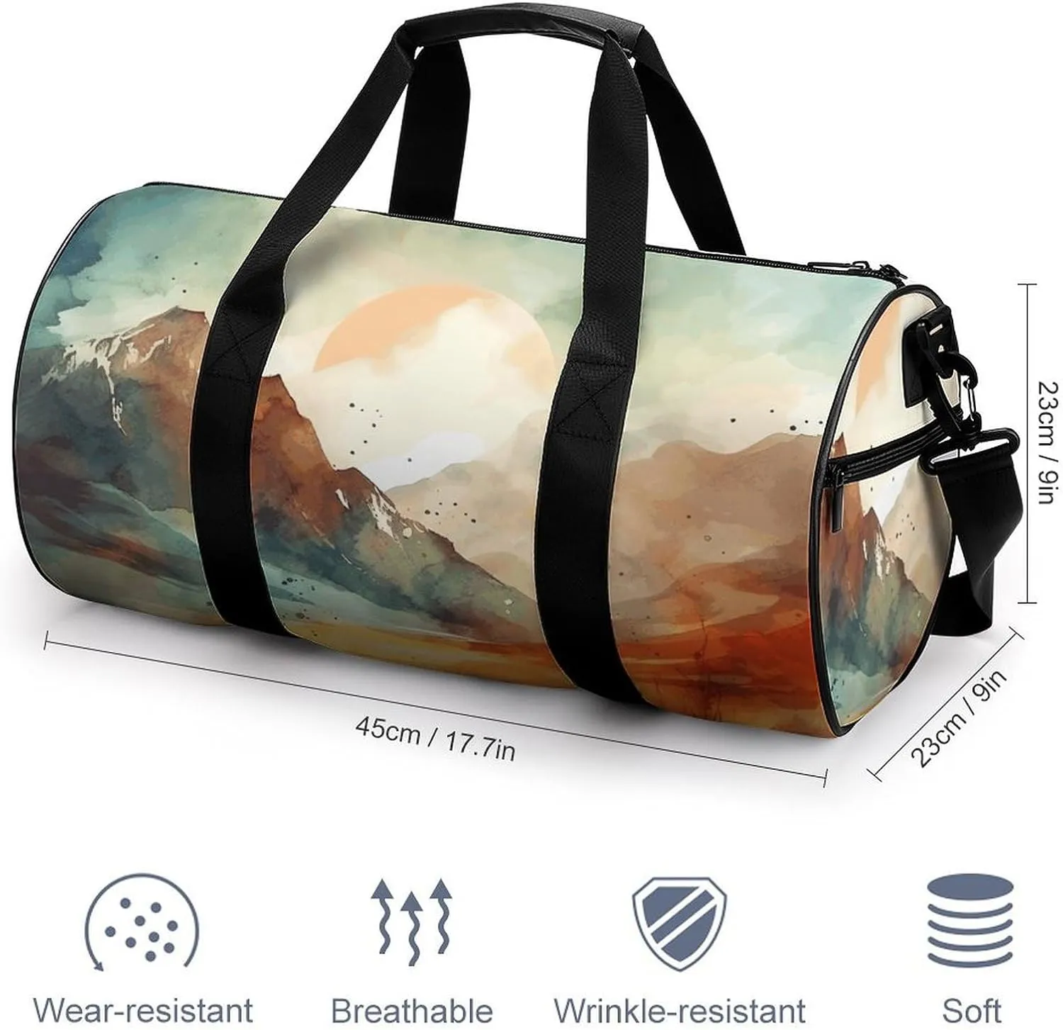 Sports Gym Bag for Women Men Travel Duffel Bag Mountains And Sun Weekender Bag Canvas Carry on Overnight Bag for Travel Swimming Fitness Workout Sports Duffle Bag