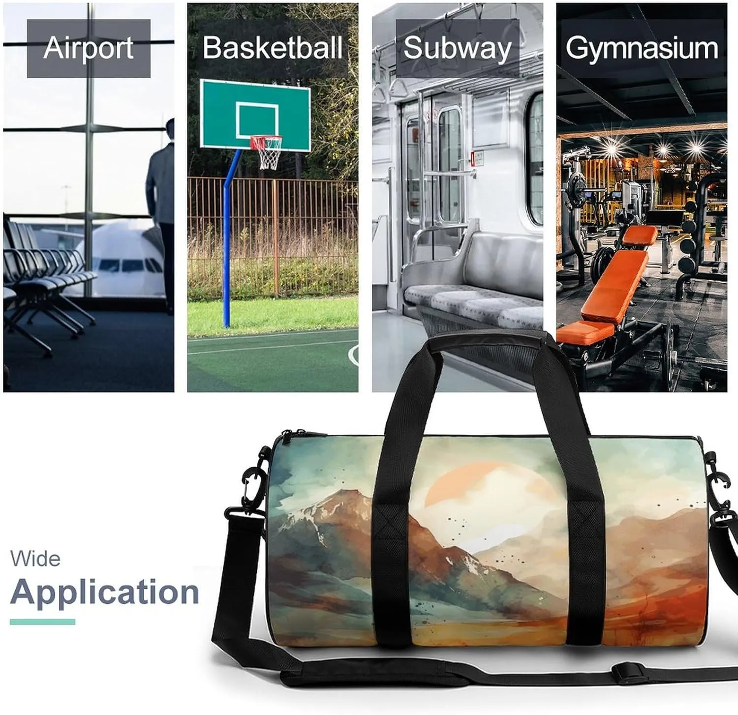 Sports Gym Bag for Women Men Travel Duffel Bag Mountains And Sun Weekender Bag Canvas Carry on Overnight Bag for Travel Swimming Fitness Workout Sports Duffle Bag