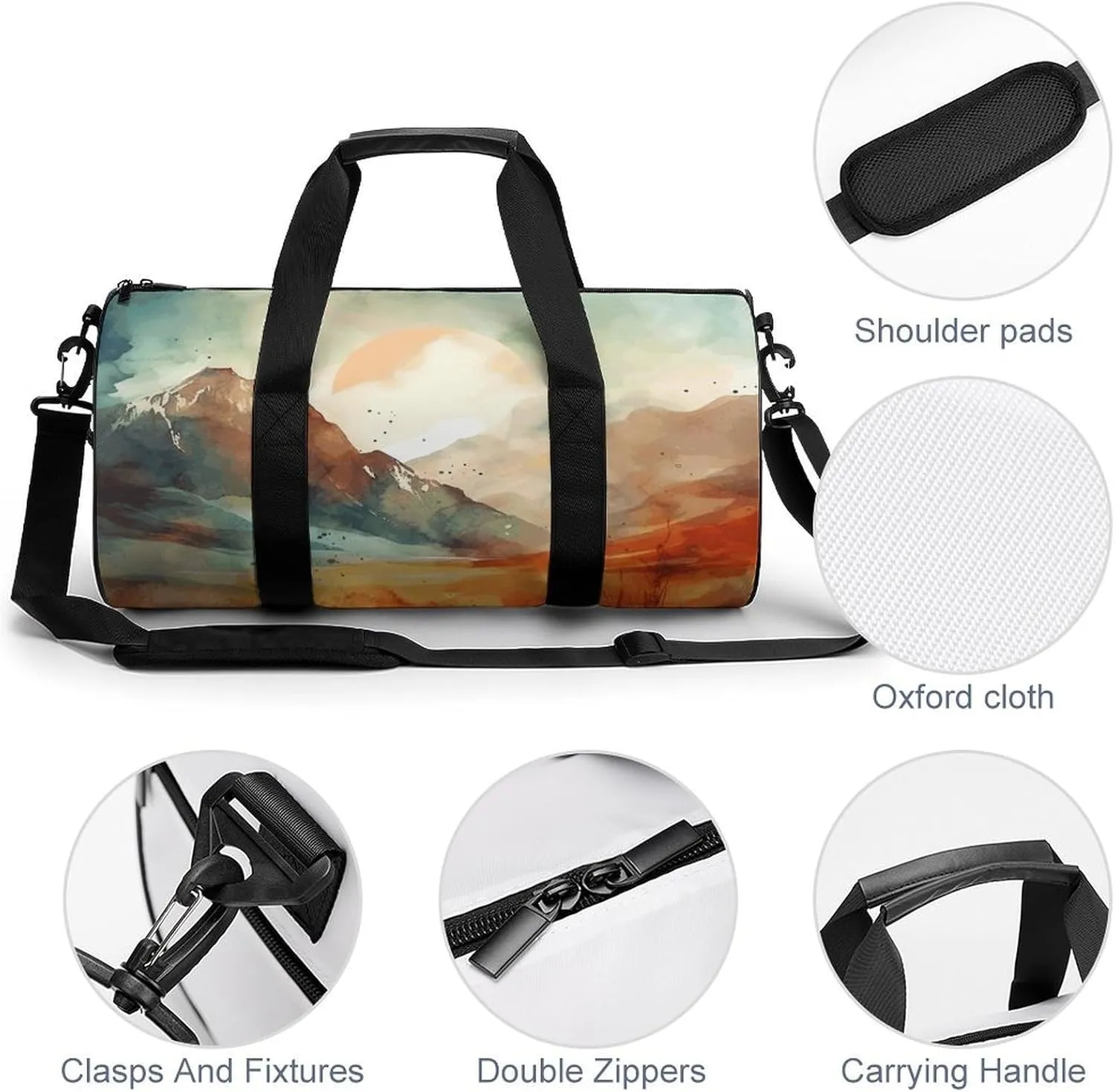 Sports Gym Bag for Women Men Travel Duffel Bag Mountains And Sun Weekender Bag Canvas Carry on Overnight Bag for Travel Swimming Fitness Workout Sports Duffle Bag