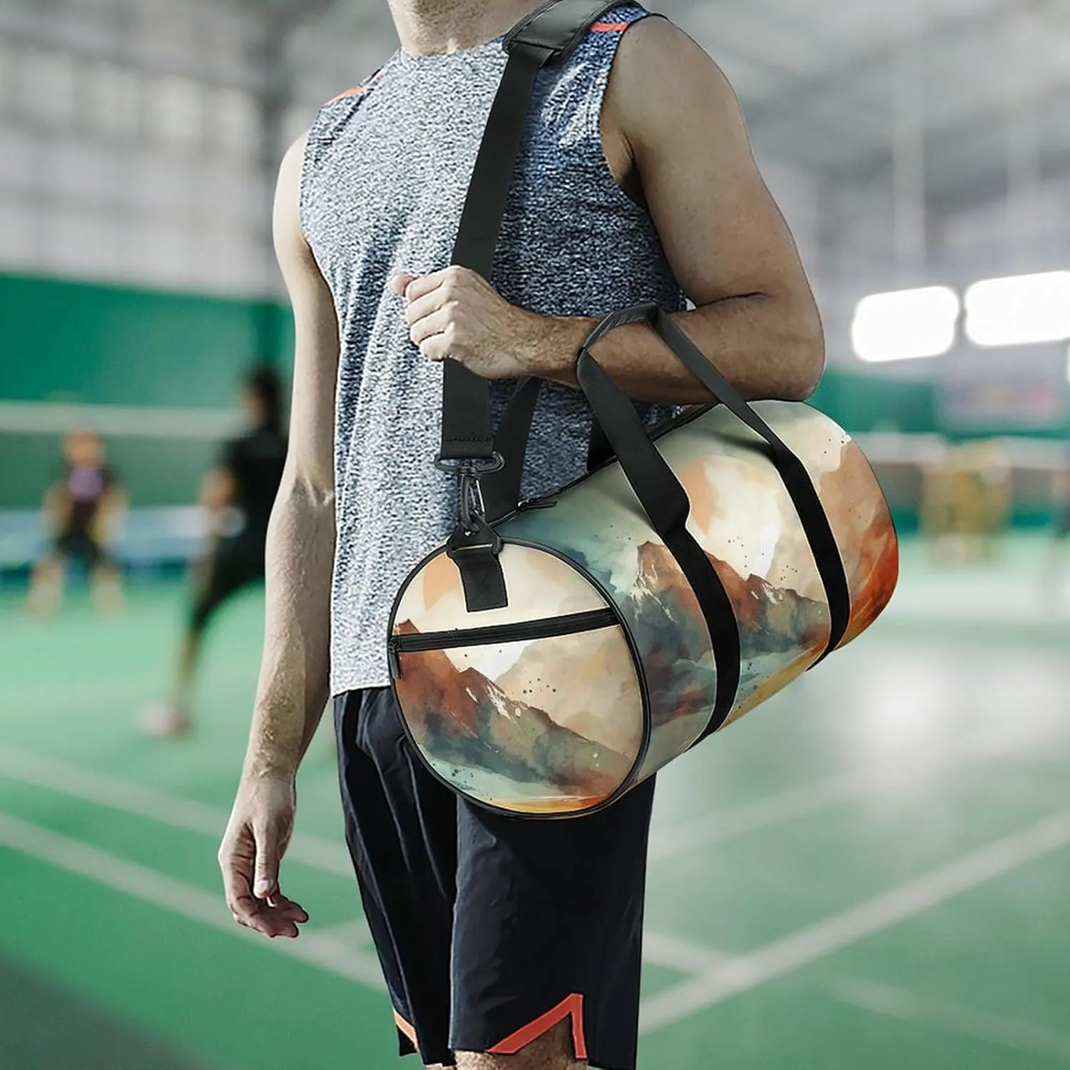 Sports Gym Bag for Women Men Travel Duffel Bag Mountains And Sun Weekender Bag Canvas Carry on Overnight Bag for Travel Swimming Fitness Workout Sports Duffle Bag