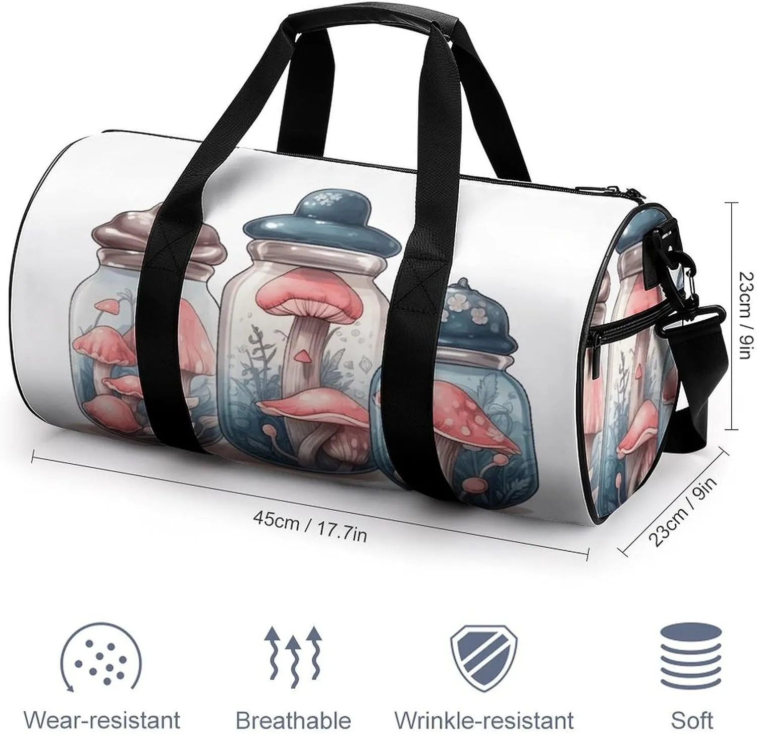 Sports Gym Bag for Women Men Travel Duffel Bag Mushrooms And Jars Weekender Bag Canvas Carry on Overnight Bag for Travel Swimming Fitness Workout Sports Duffle Bag, 17.7in/9in/9in, style-1-2