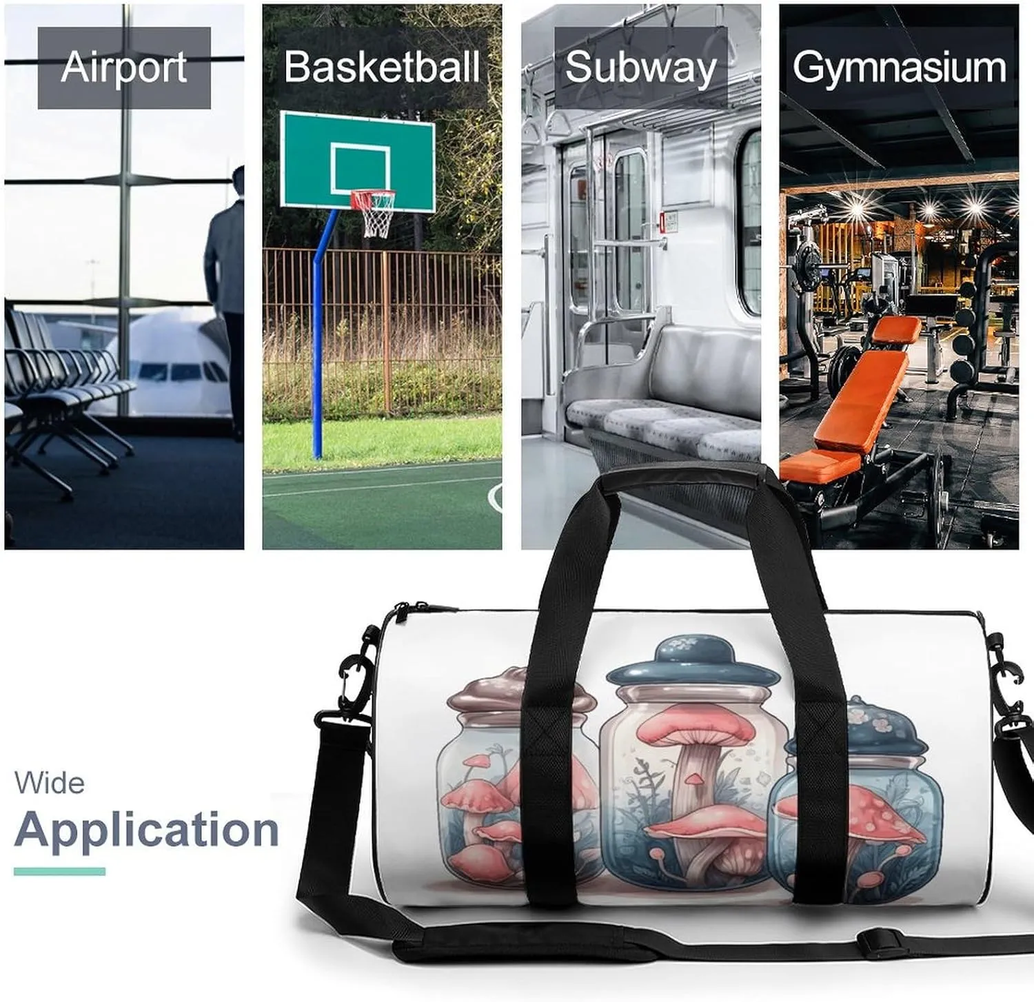 Sports Gym Bag for Women Men Travel Duffel Bag Mushrooms And Jars Weekender Bag Canvas Carry on Overnight Bag for Travel Swimming Fitness Workout Sports Duffle Bag, 17.7in/9in/9in, style-1-2