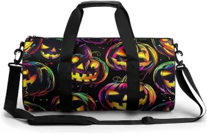Sports Gym Bag for Women Men Travel Duffel Bag Neon Pumpkin Pattern Weekender Bag Canvas Carry on Overnight Bag for Travel Swimming Fitness Workout Sports Duffle Bag