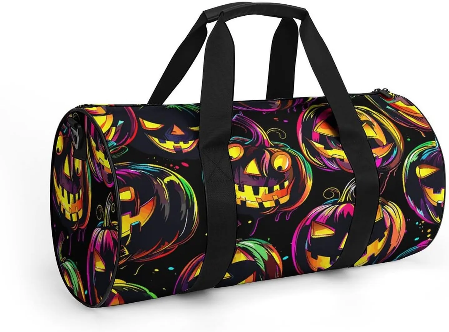 Sports Gym Bag for Women Men Travel Duffel Bag Neon Pumpkin Pattern Weekender Bag Canvas Carry on Overnight Bag for Travel Swimming Fitness Workout Sports Duffle Bag