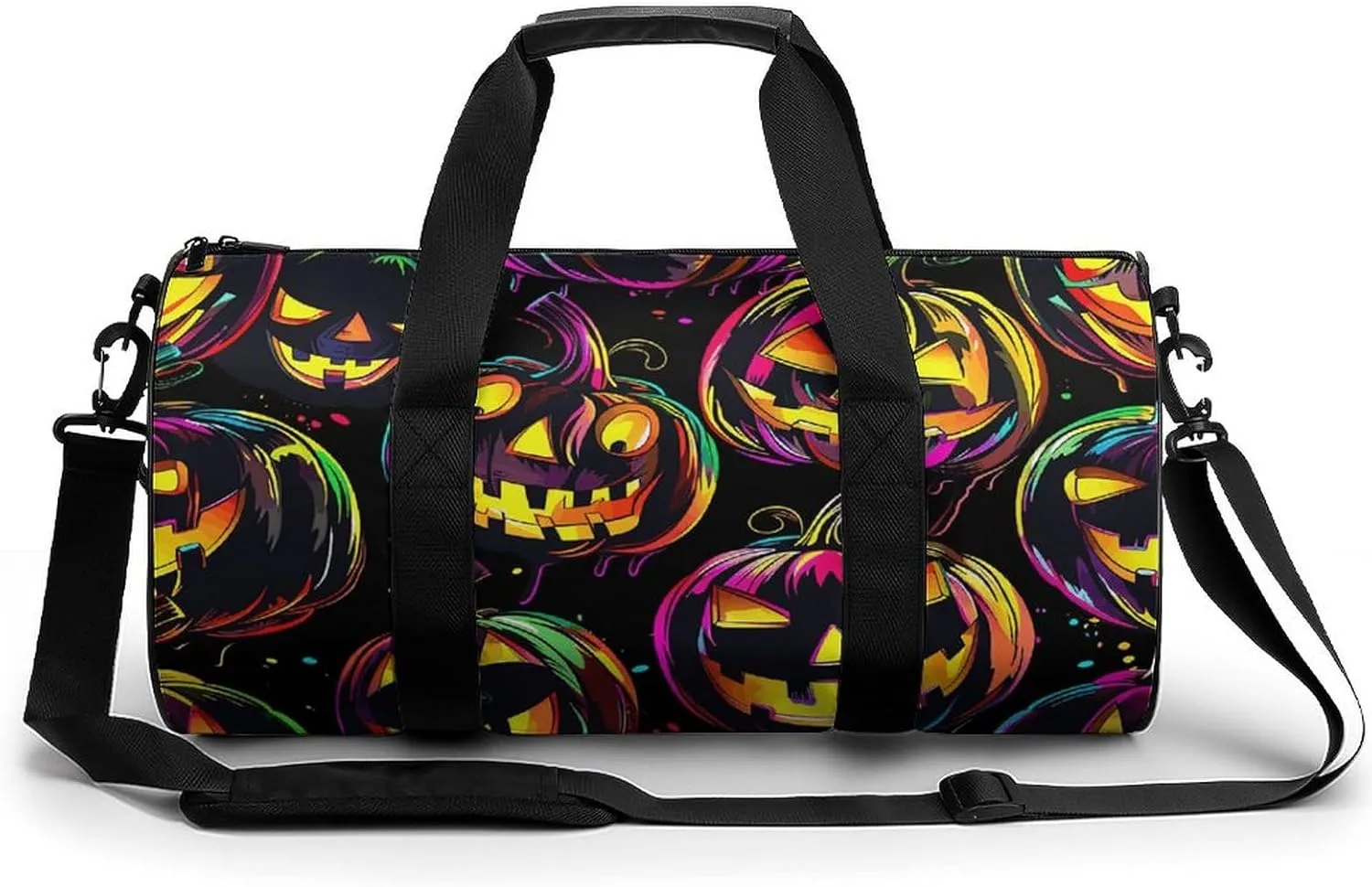 Sports Gym Bag for Women Men Travel Duffel Bag Neon Pumpkin Pattern Weekender Bag Canvas Carry on Overnight Bag for Travel Swimming Fitness Workout Sports Duffle Bag