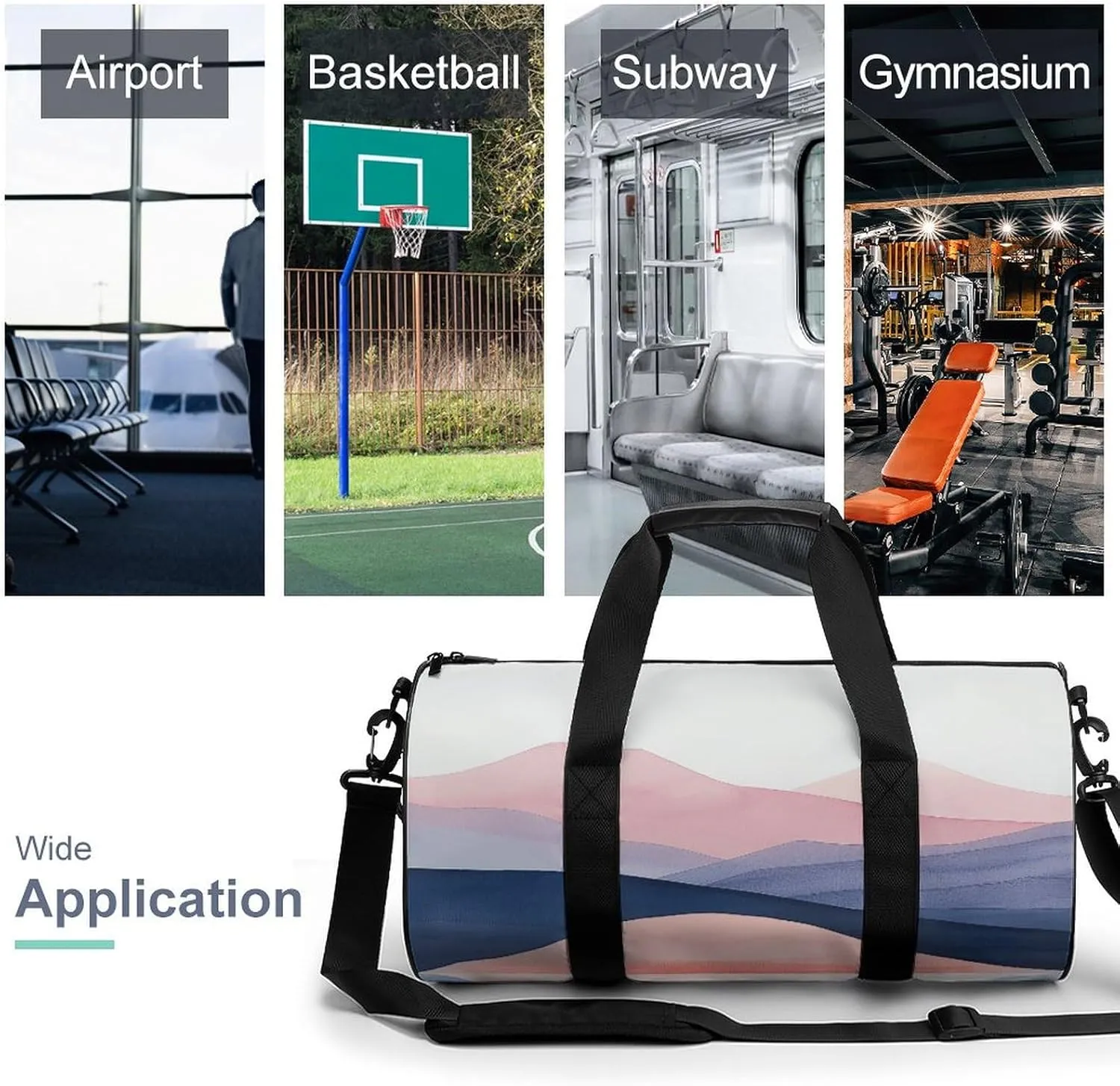 Sports Gym Bag for Women Men Travel Duffel Bag Red And Blue Hills Weekender Bag Canvas Carry on Overnight Bag for Travel Swimming Fitness Workout Sports Duffle Bag