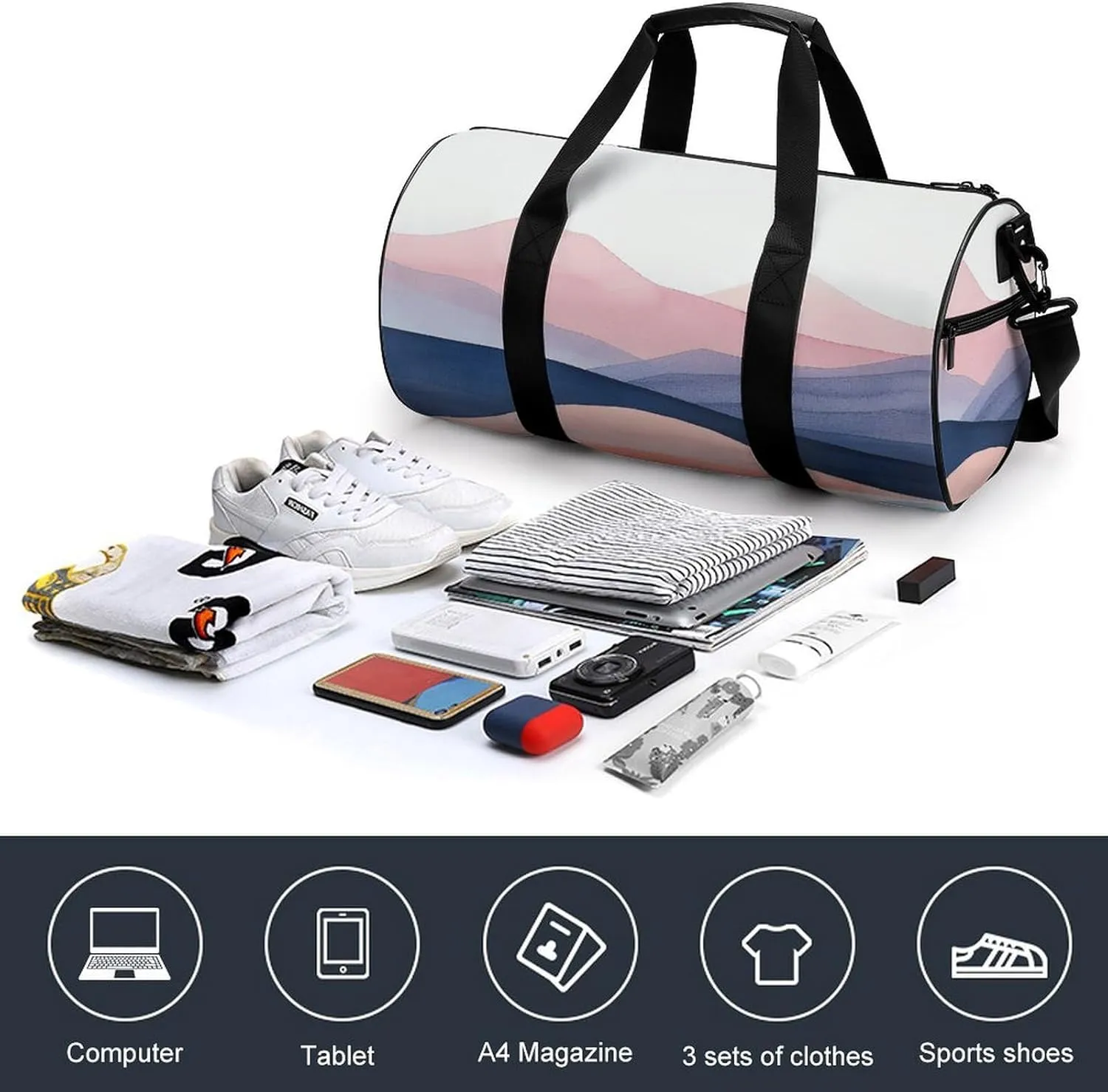 Sports Gym Bag for Women Men Travel Duffel Bag Red And Blue Hills Weekender Bag Canvas Carry on Overnight Bag for Travel Swimming Fitness Workout Sports Duffle Bag
