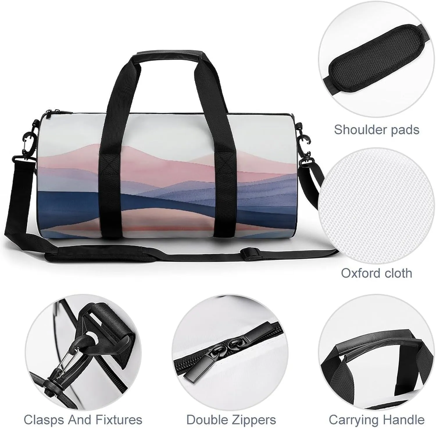 Sports Gym Bag for Women Men Travel Duffel Bag Red And Blue Hills Weekender Bag Canvas Carry on Overnight Bag for Travel Swimming Fitness Workout Sports Duffle Bag