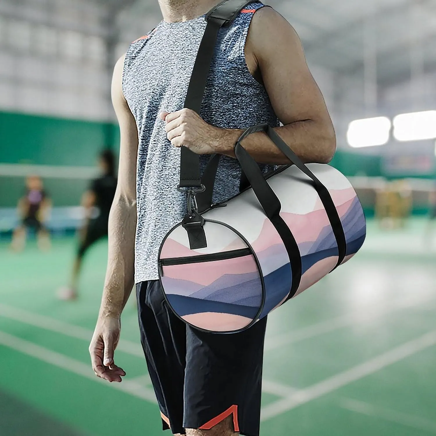 Sports Gym Bag for Women Men Travel Duffel Bag Red And Blue Hills Weekender Bag Canvas Carry on Overnight Bag for Travel Swimming Fitness Workout Sports Duffle Bag