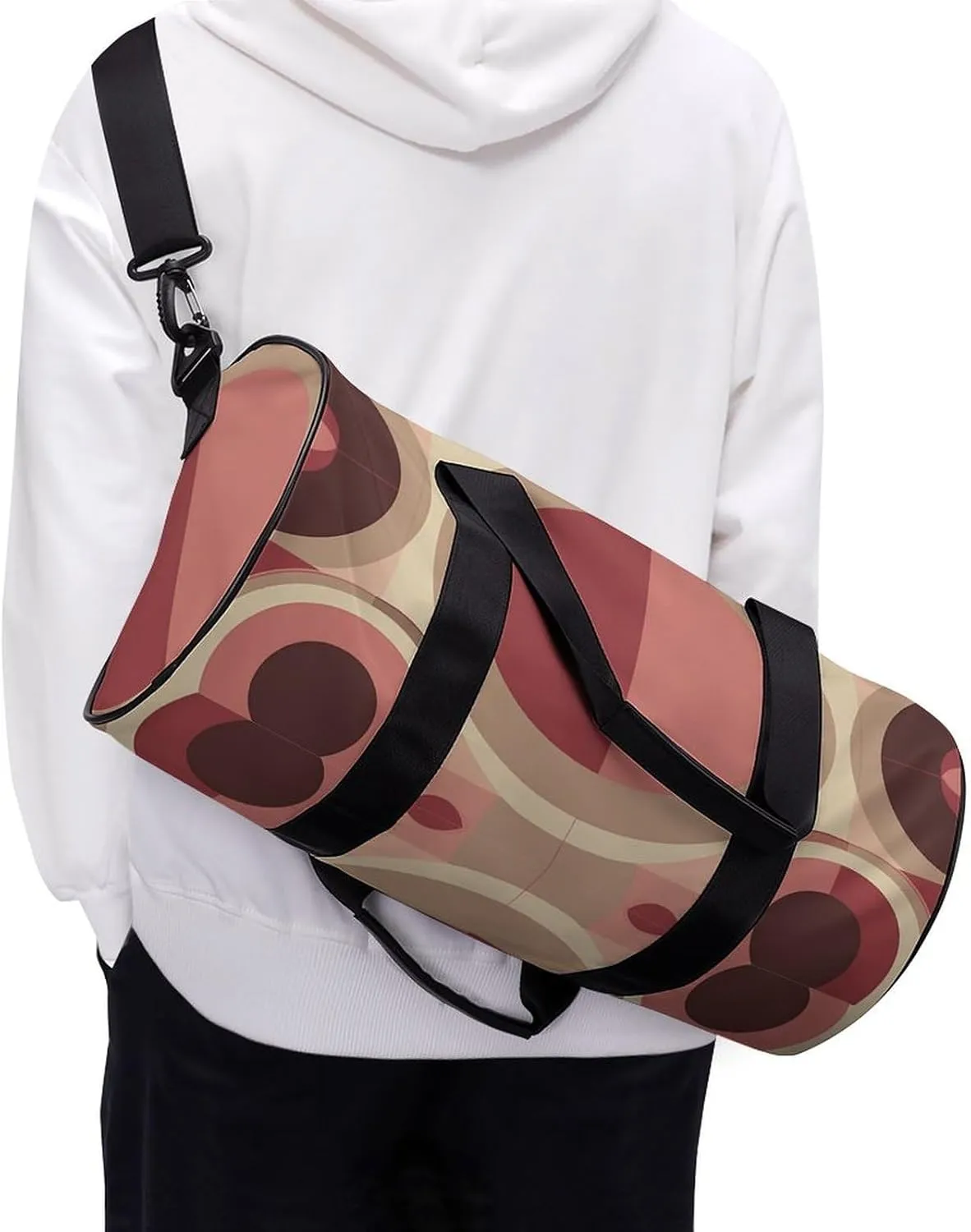 Sports Gym Bag for Women Men Travel Duffel Bag Red with Circles Weekender Bag Canvas Carry on Overnight Bag for Travel Swimming Fitness Workout Sports Duffle Bag, 17.7in/9in/9in, style-1-1