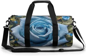 Sports Gym Bag for Women Men Travel Duffel Bag Romantic Blue Rose Weekender Bag Canvas Carry on Overnight Bag for Travel Swimming Fitness Workout Sports Duffle Bag