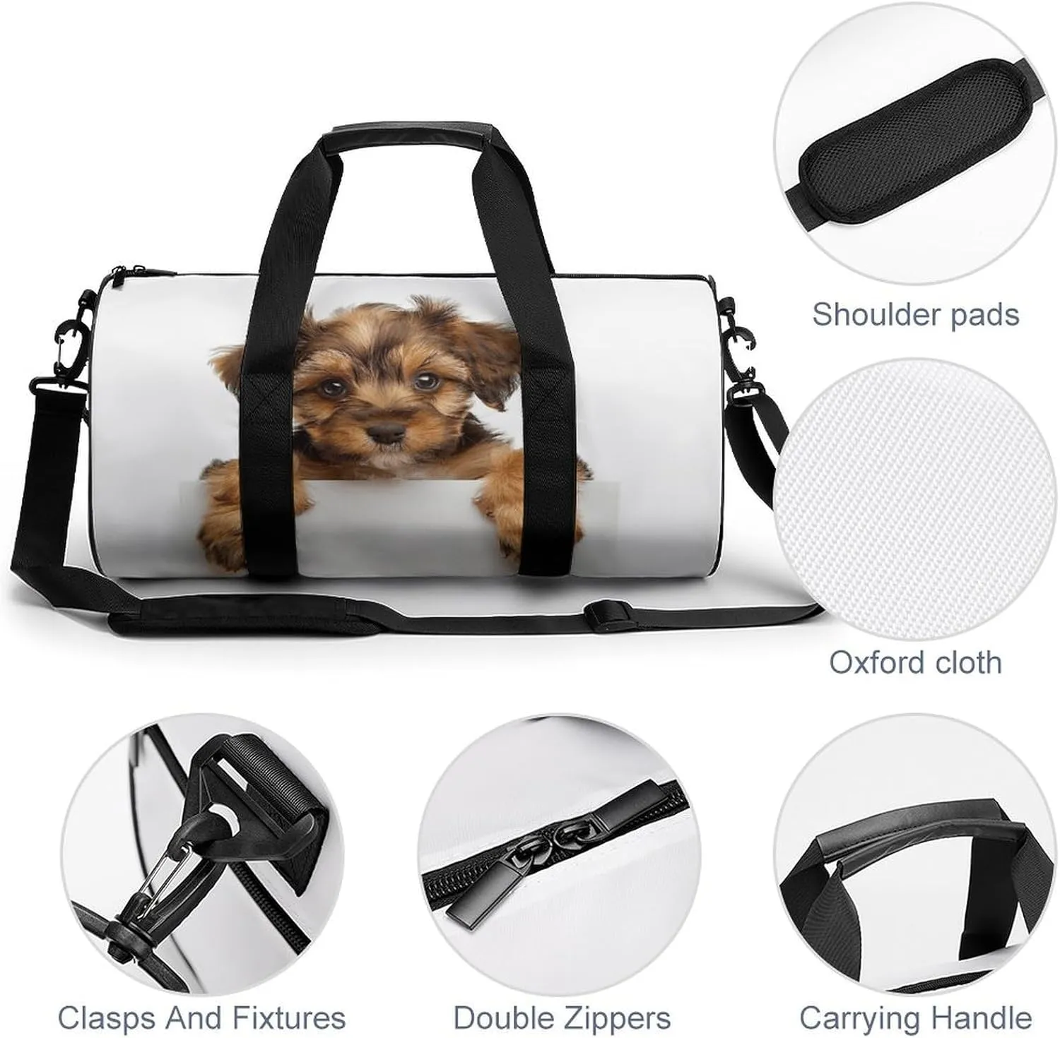 Sports Gym Bag for Women Men Travel Duffel Bag Small Brown Dog Weekender Bag Canvas Carry on Overnight Bag for Travel Swimming Fitness Workout Sports Duffle Bag