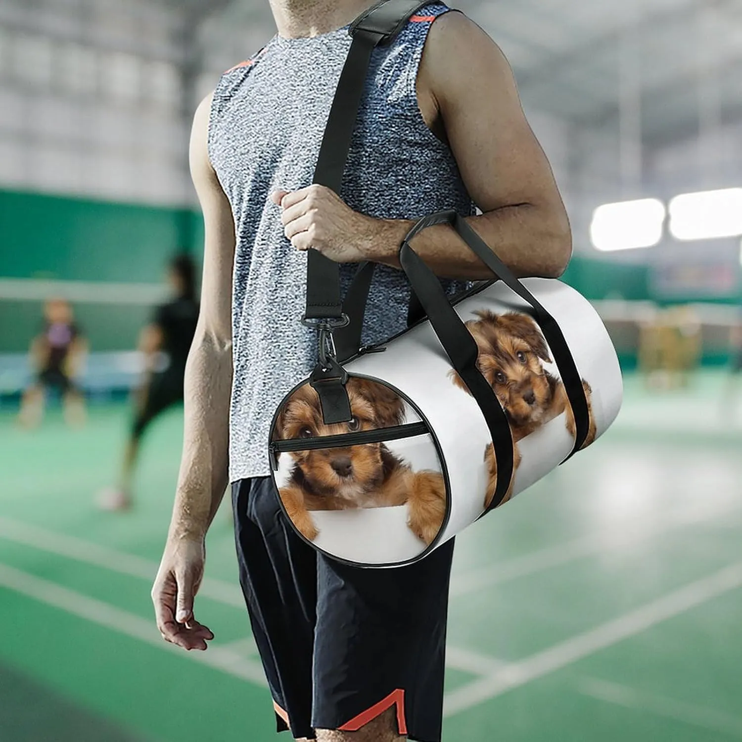 Sports Gym Bag for Women Men Travel Duffel Bag Small Brown Dog Weekender Bag Canvas Carry on Overnight Bag for Travel Swimming Fitness Workout Sports Duffle Bag